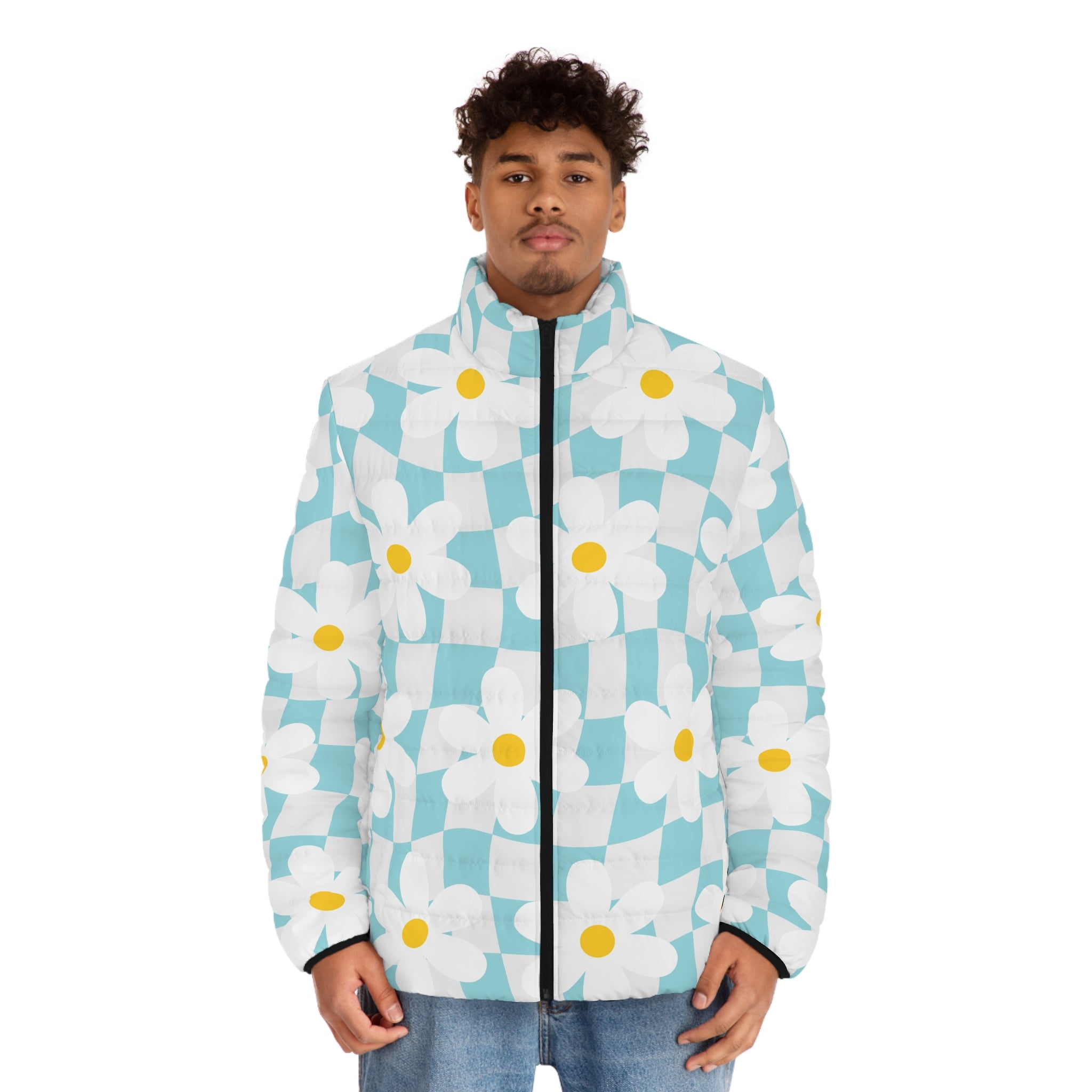 Trippy Check Garden Men's Puffer Jacket (AOP), Artsulli - Art is Long, Life is Short, All Over Prints, , , , , , , 
