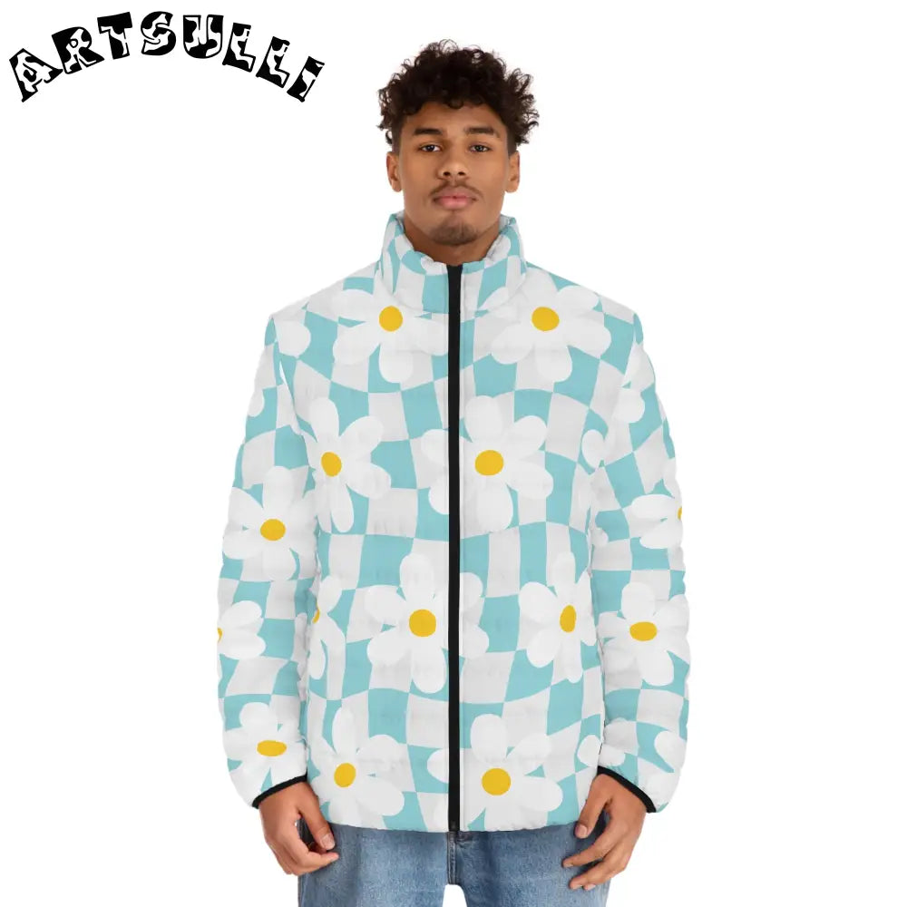 JAKKOUTTHEBXX Trippy Check Garden Men’s Puffer Jacket (AOP)