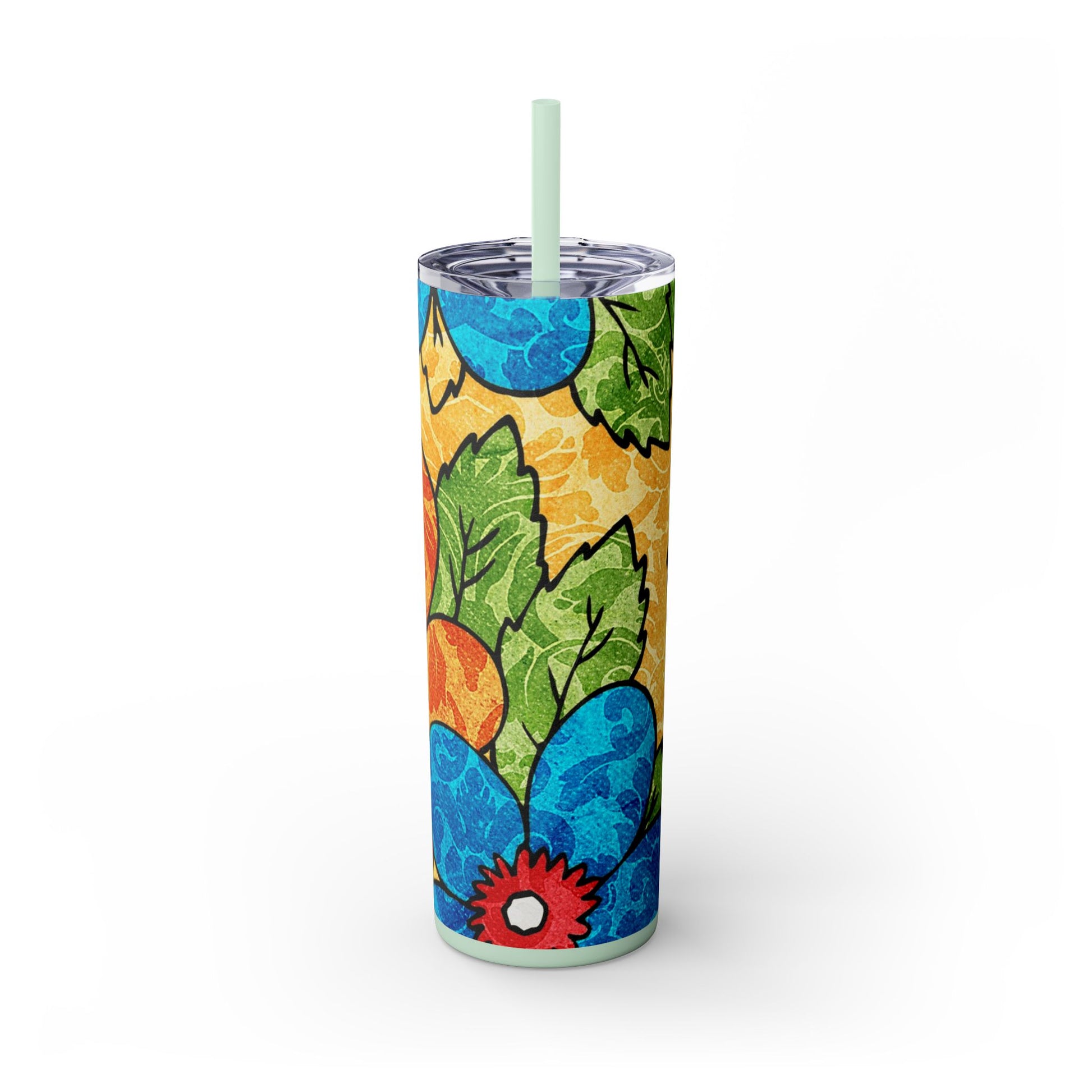 Groovy Yellow Floral Kl Skinny Tumbler with Straw, 20oz, Artsulli - Art is Long, Life is Short, Mug, , , , , , , 
