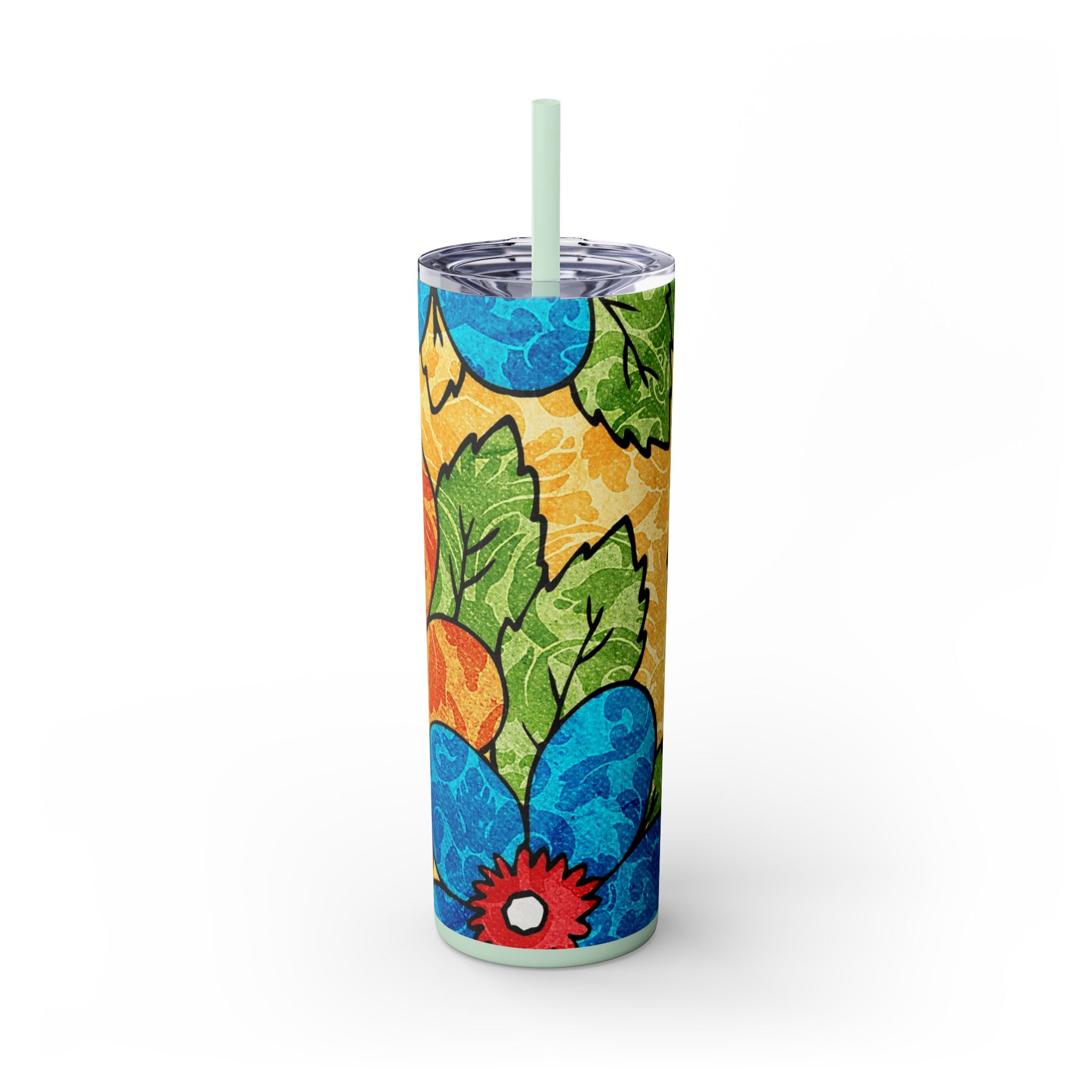 Groovy Yellow Floral Kl Skinny Tumbler with Straw, 20oz, Artsulli - Art is Long, Life is Short, Mug, , , , , , , 