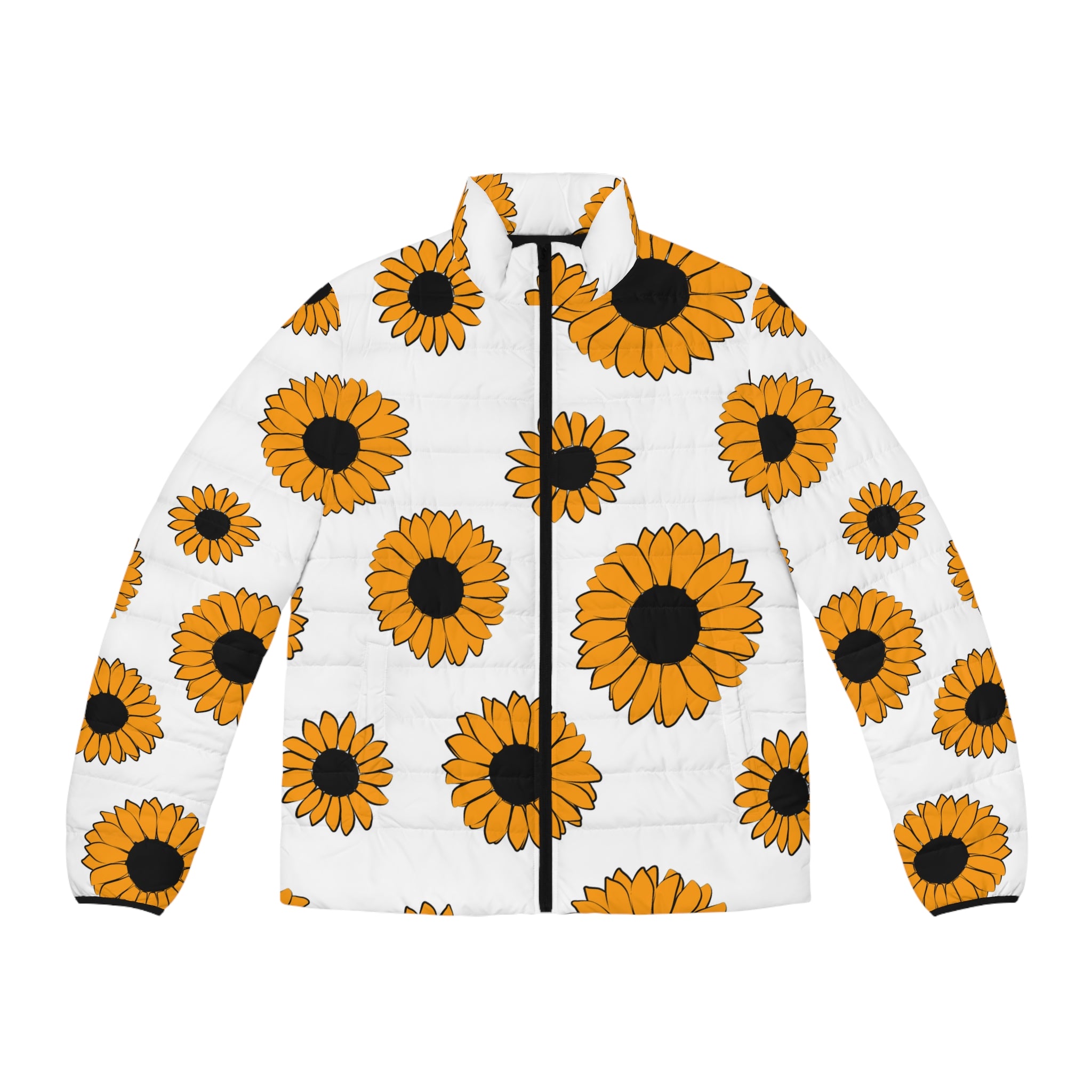 Sunflowers Men's Puffer Jacket (AOP), Artsulli - Art is Long, Life is Short, All Over Prints, Size, S, Color, Black zipper, , , 12065509008310