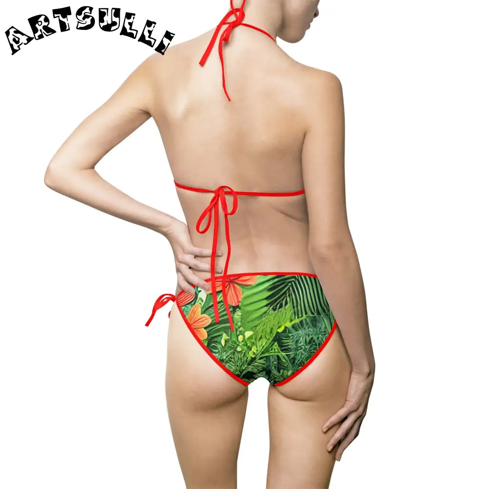 JAKKOUTTHEBXX Tropical Leaf Orange Flower Bikini Swimsuit with White