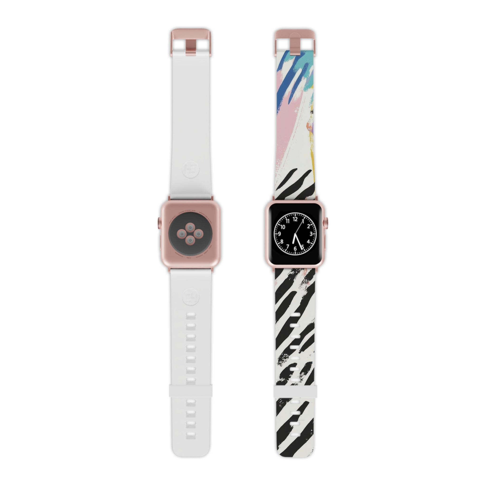 Wild Zebra Stripes x Paint Brush Strokes Multi-Color III Watch Band for Apple Watch, Artsulli - Art is Long, Life is Short, Accessories, Size, 7.5'' × 0.75'' / 38 - 40 mm, Color, Rose Gold, , , 15845611370287