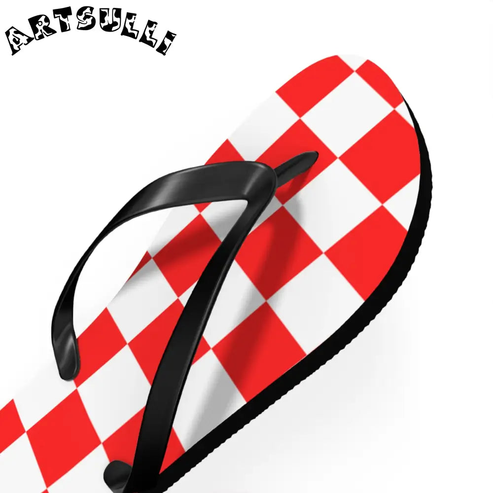 JAKKOUTTHEBXX Checkerboard Red and White Flip Flops JAKKOUTTHEBXX