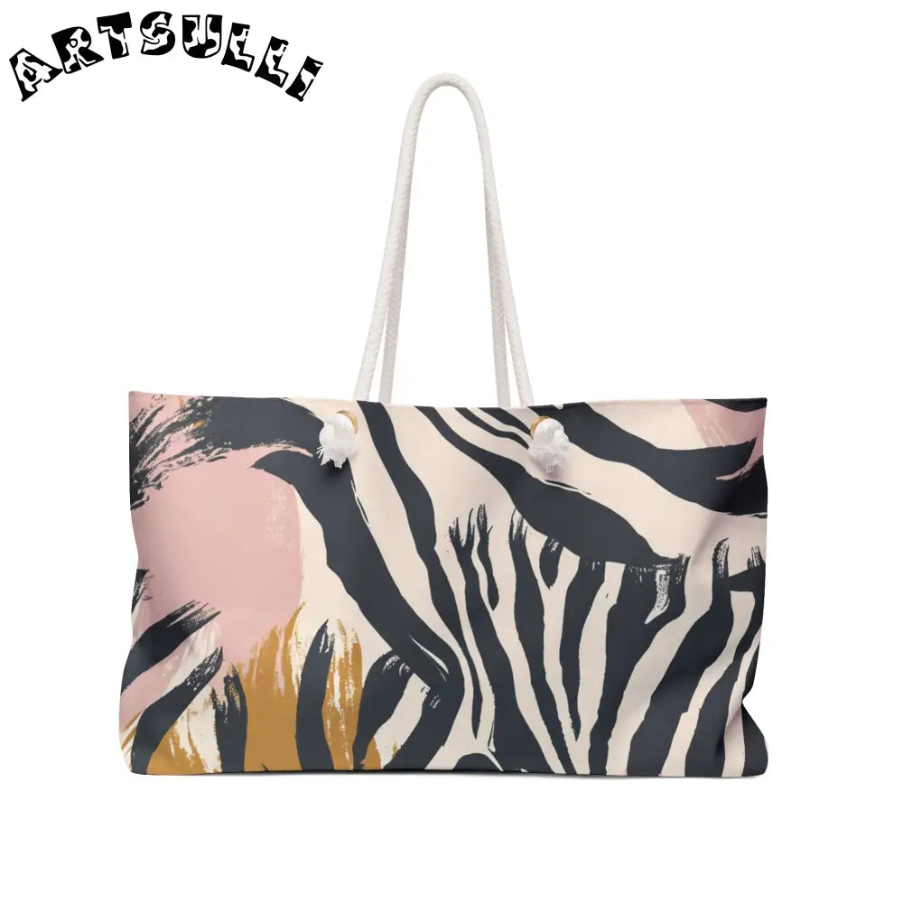 JAKKOUTTHEBXX Zebra Print Canvas Weekender Tote with Rope Handles