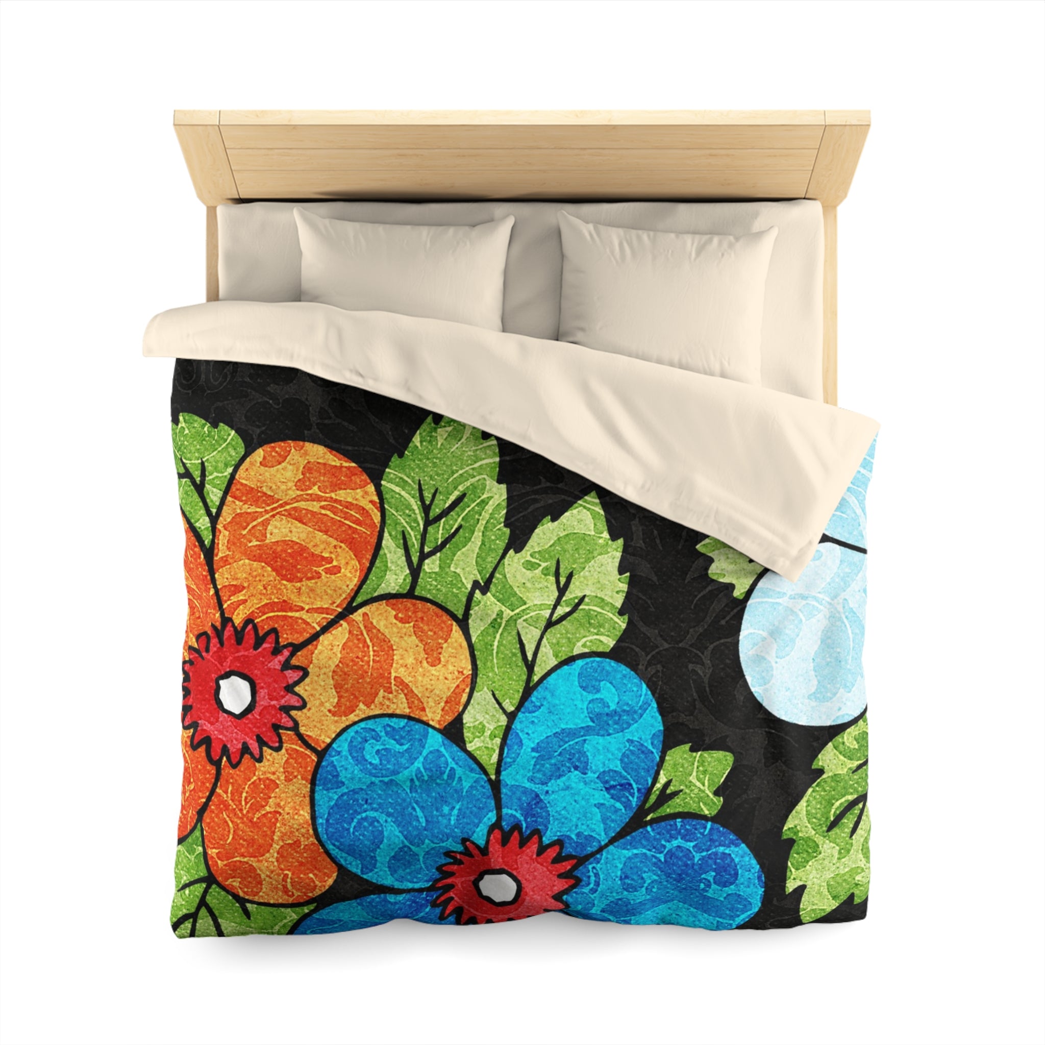 Groovy Black Floral Kl Microfiber Duvet Cover, Artsulli - Art is Long, Life is Short, Home Decor, , , , , , , 
