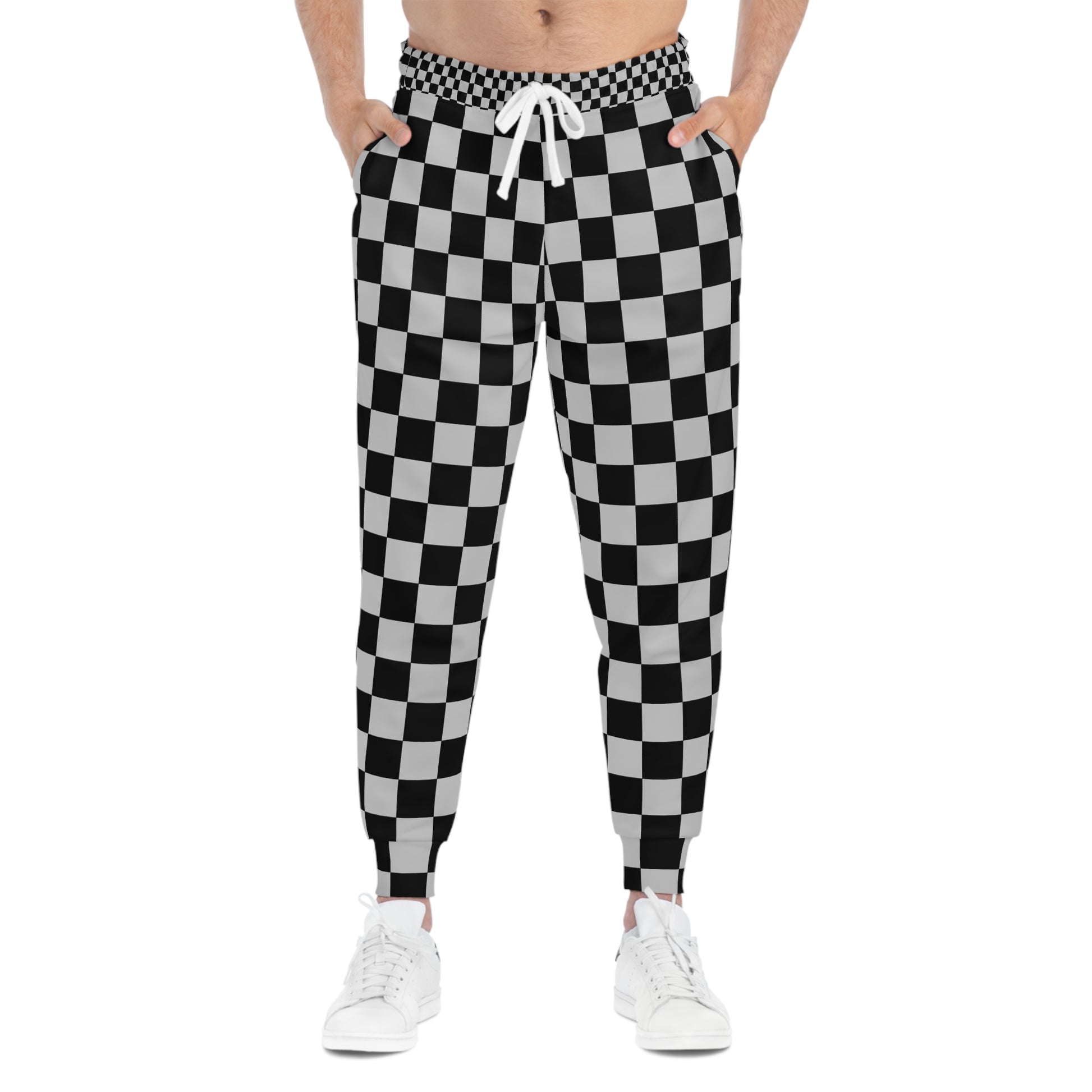 Checkerboard Dada Black and Light Gray Athletic Joggers (AOP), Artsulli - Art is Long, Life is Short, All Over Prints, , , , , , , 