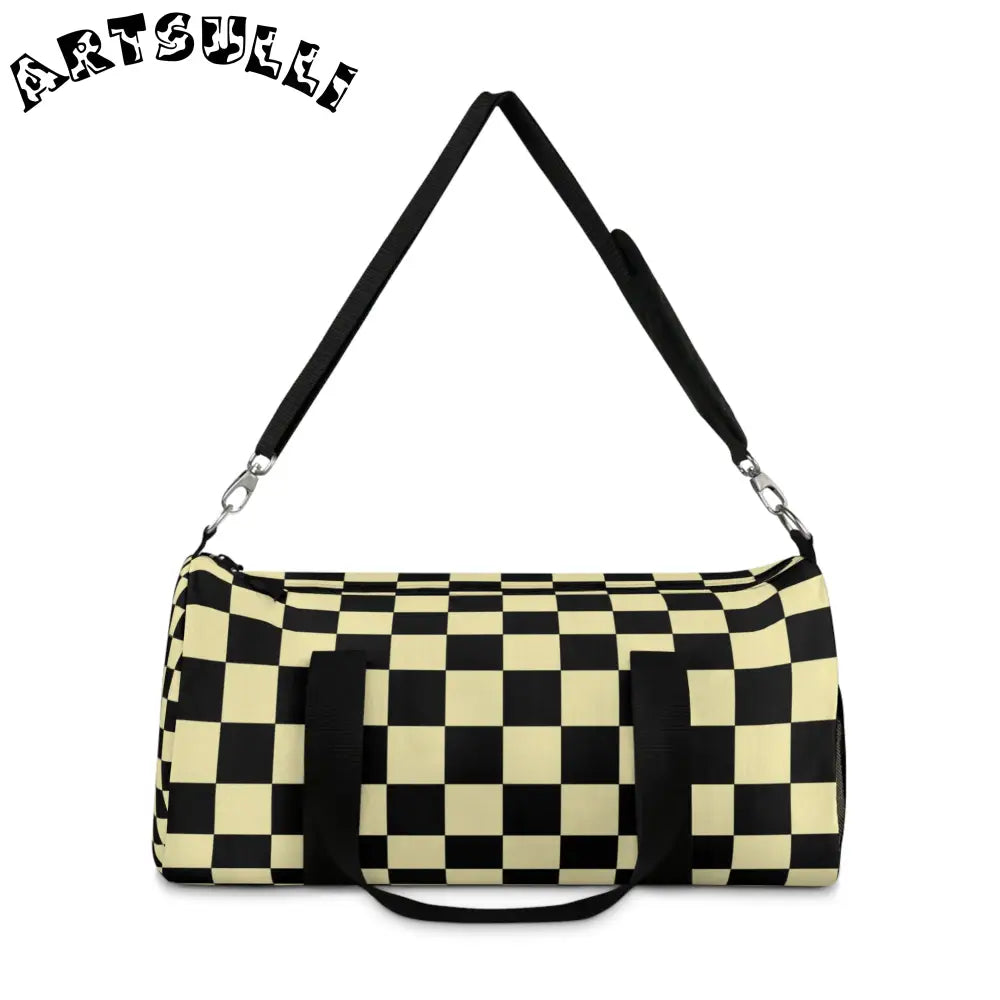 JAKKOUTTHEBXX Checkerboard Black and Yellow Duffel Bag JAKKOUTTHEBXX