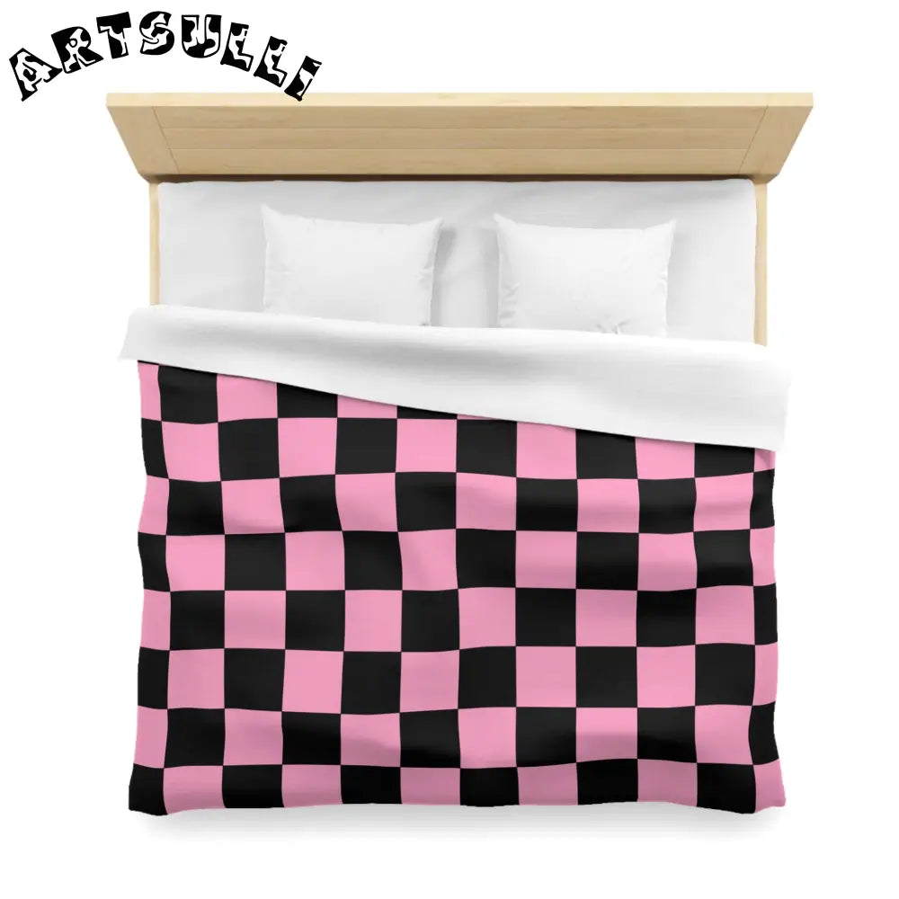 JAKKOUTTHEBXX Checkerboard Black and Pink Microfiber Duvet Cover