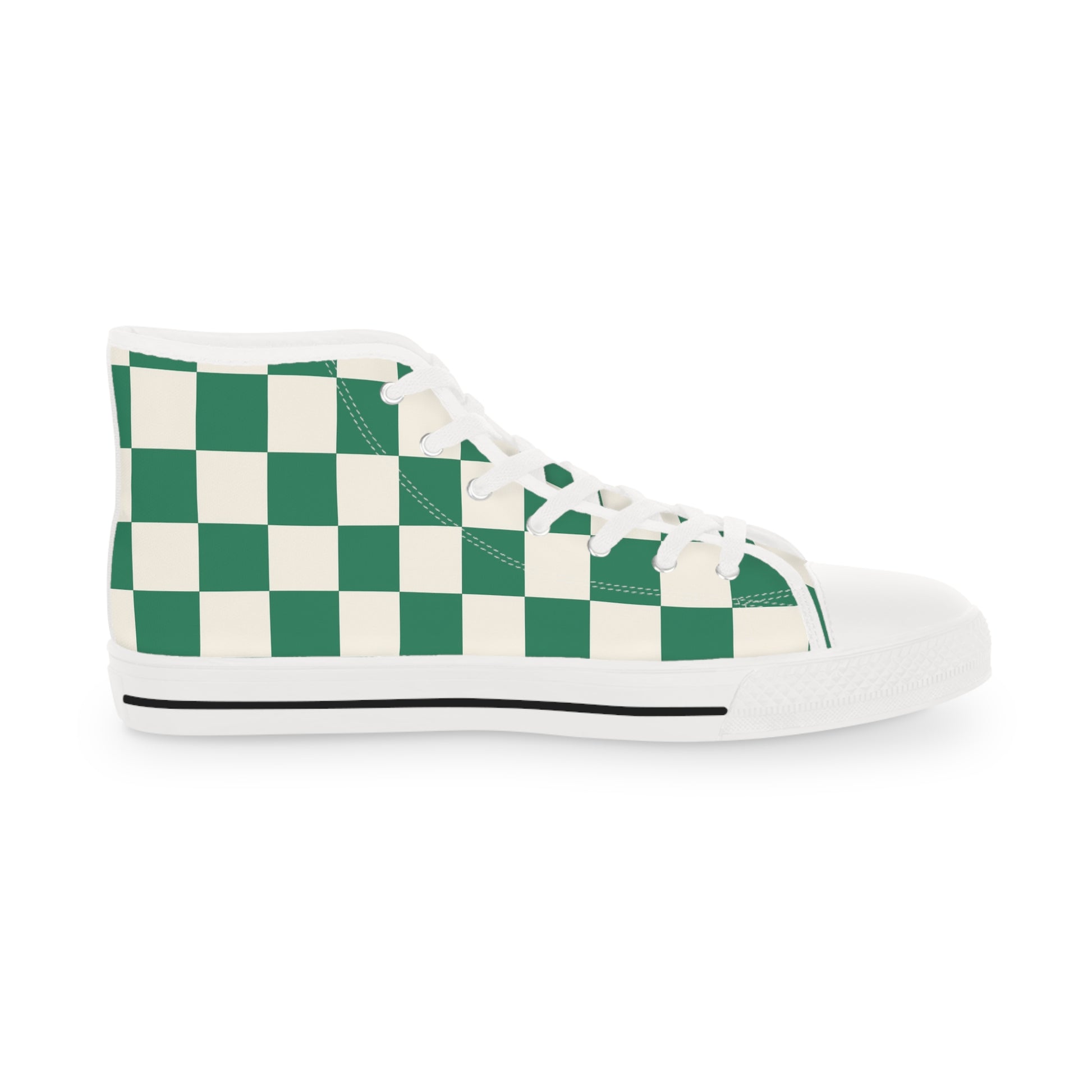 Checkerboard Dark Green Men's High Top Sneakers, Artsulli - Art is Long, Life is Short, Shoes, , , , , , , 