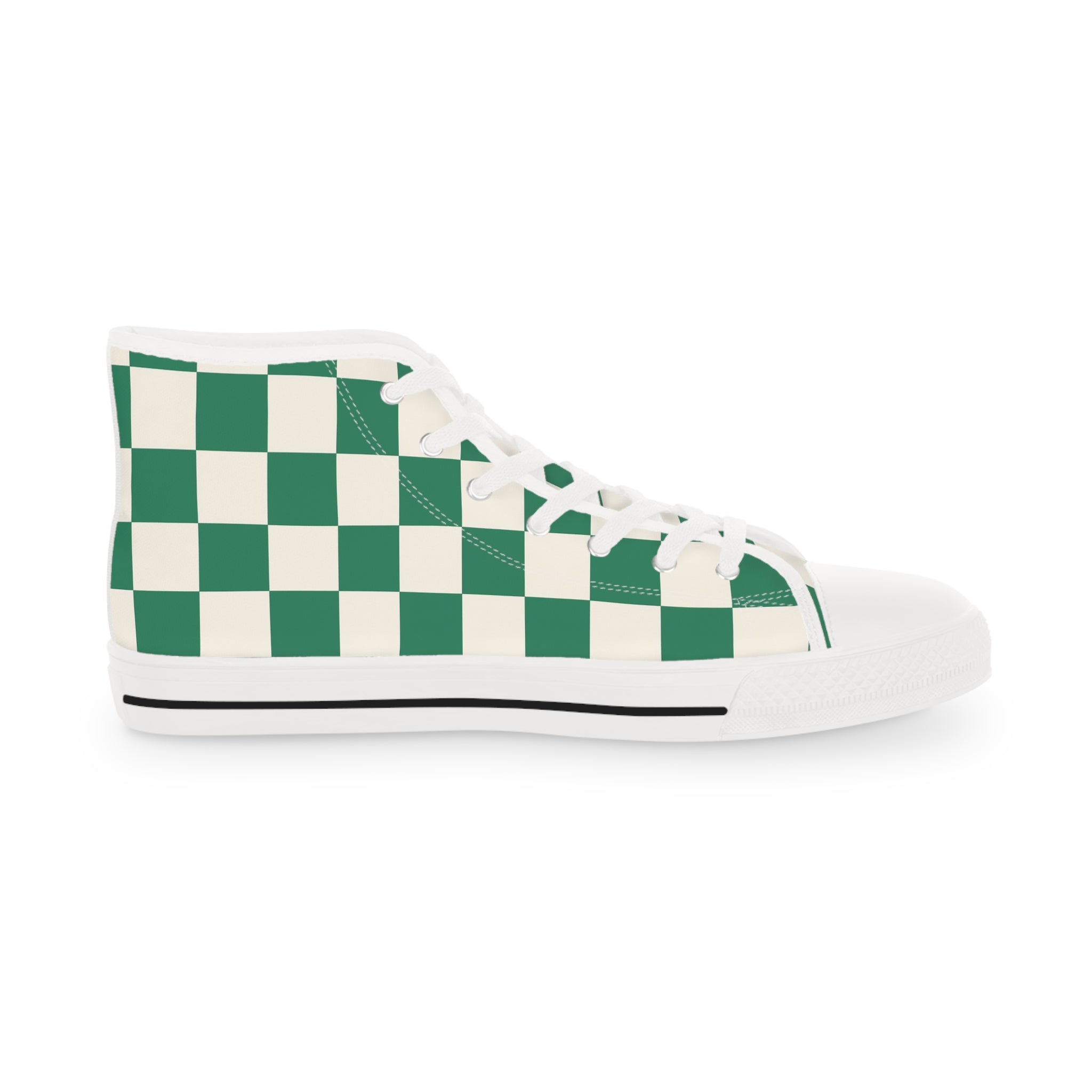Checkerboard Dark Green Men's High Top Sneakers, Artsulli - Art is Long, Life is Short, Shoes, , , , , , , 