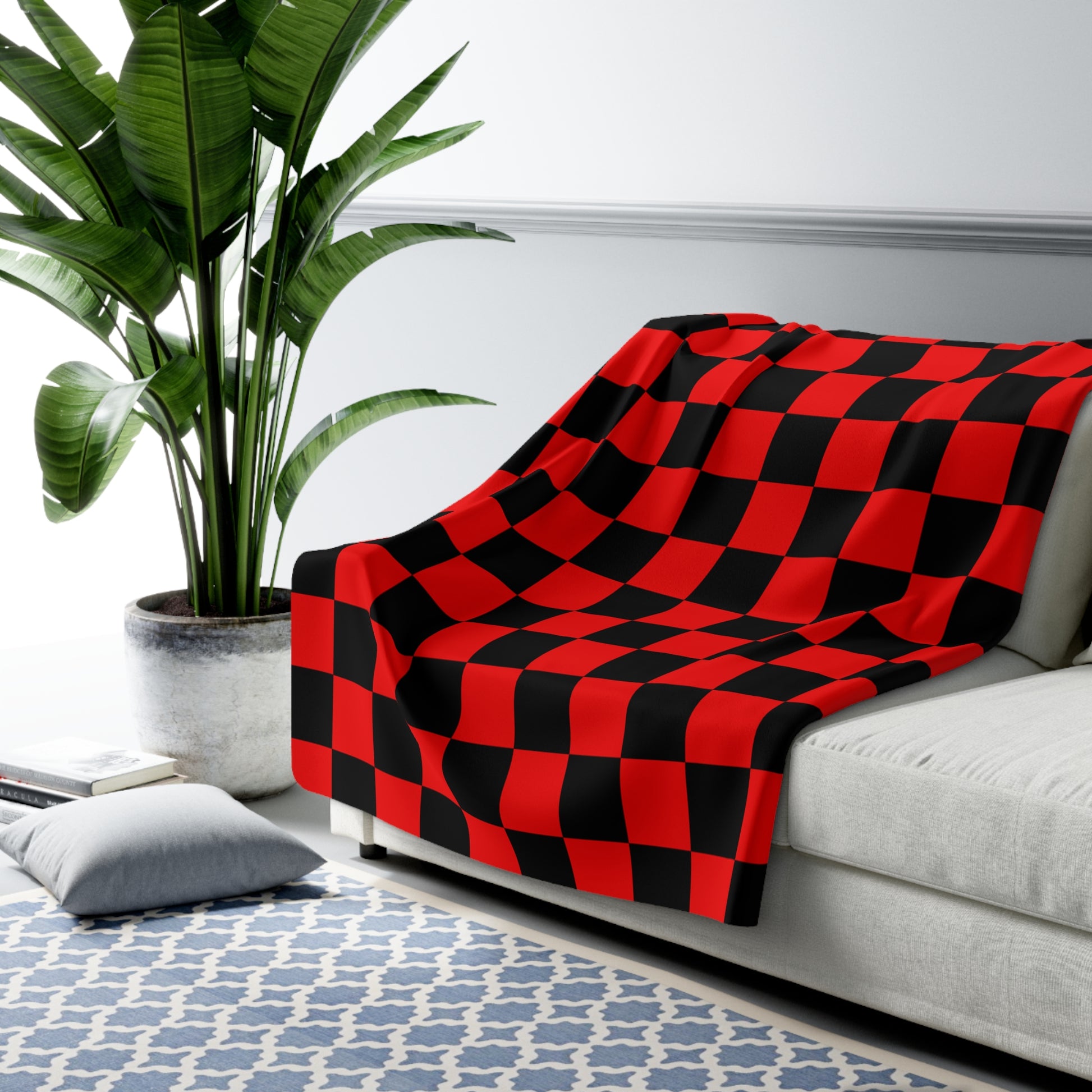 Checkerboard Red and Black Sherpa Fleece Blanket, Artsulli - Art is Long, Life is Short, Home Decor, , , , , , , 