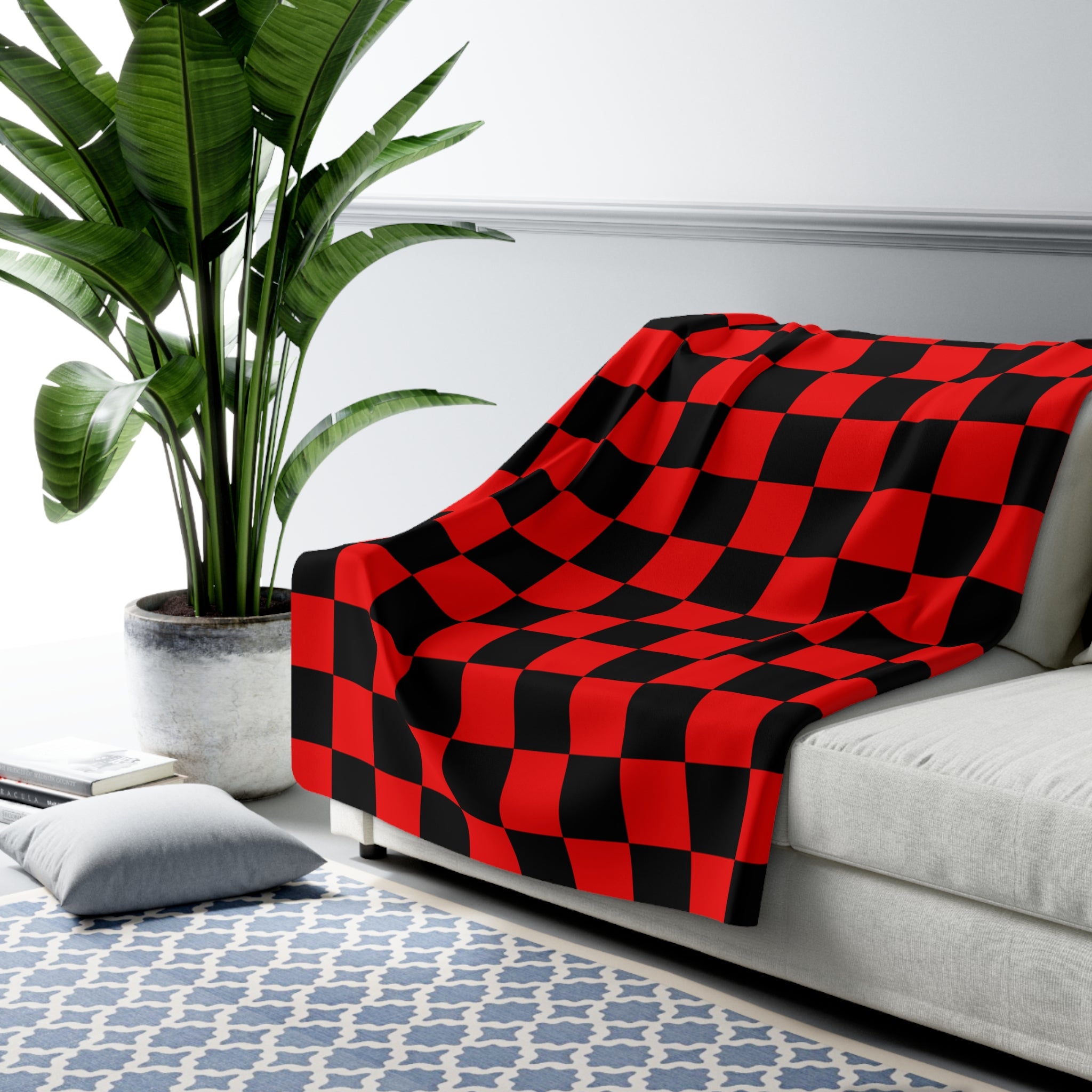 Checkerboard Red and Black Sherpa Fleece Blanket, Artsulli - Art is Long, Life is Short, Home Decor, , , , , , , 