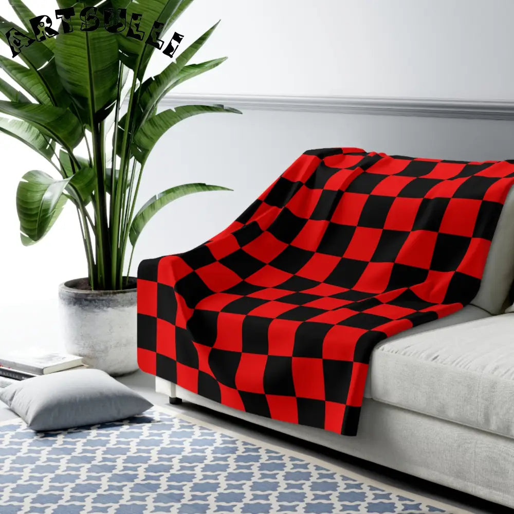 JAKKOUTTHEBXX Checkerboard Red and Black Sherpa Fleece Blanket