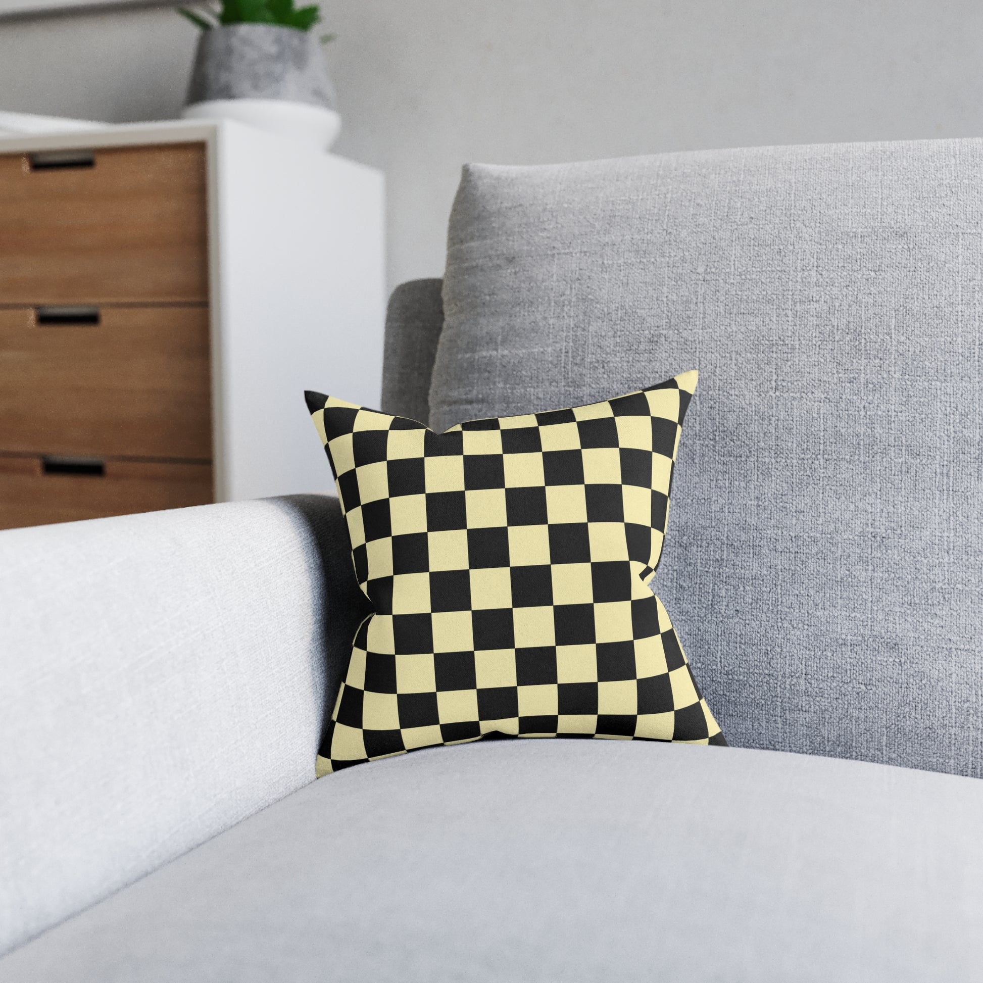 Checkerboard Black and Yellow Square Pillow, Artsulli - Art is Long, Life is Short, Home Decor, , , , , , , 
