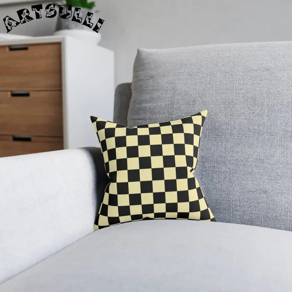 JAKKOUTTHEBXX Checkerboard Black and Yellow Square Pillow
