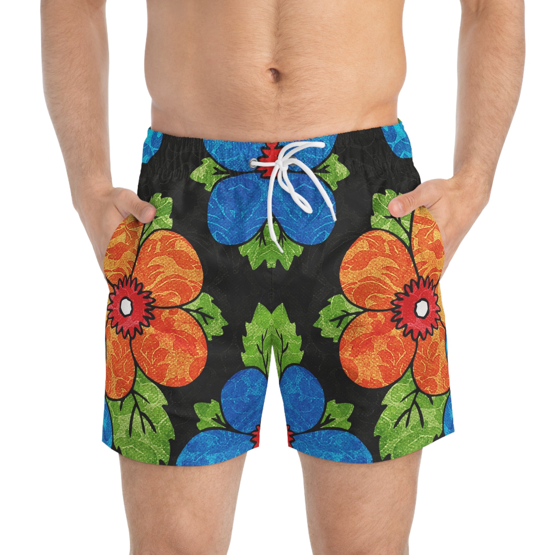 Groovy Black Floral Kl Swim Trunks (AOP), Artsulli - Art is Long, Life is Short, All Over Prints, , , , , , , 
