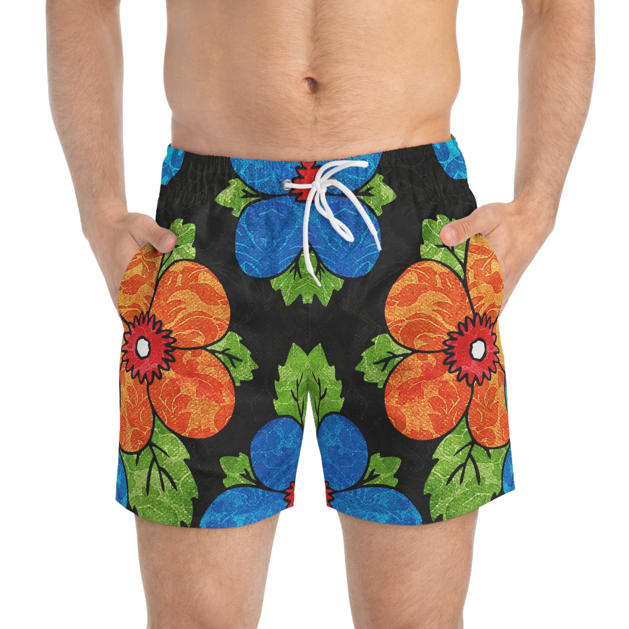 Groovy Black Floral Kl Swim Trunks (AOP), Artsulli - Art is Long, Life is Short, All Over Prints, , , , , , , 