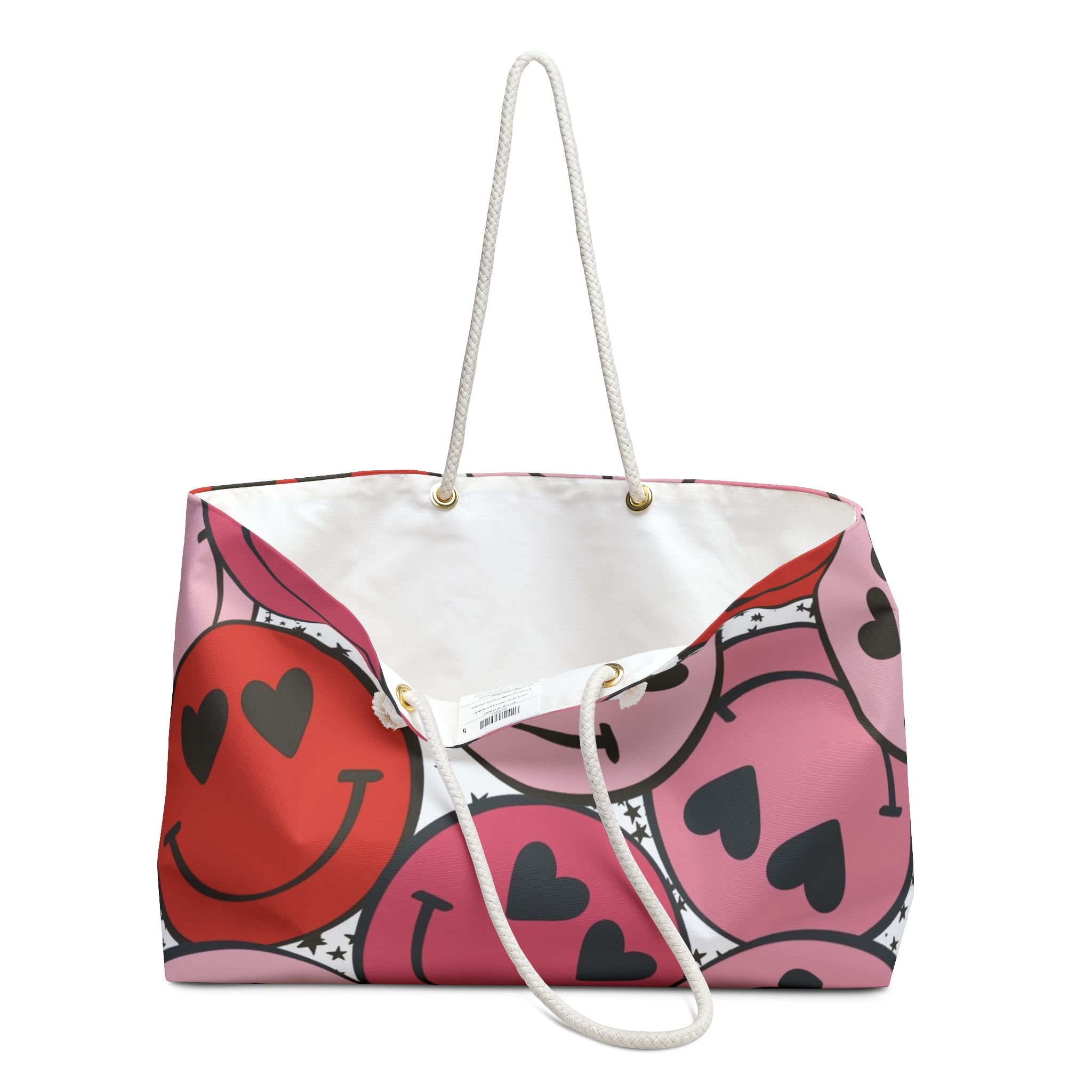 Smiley Face x Heart Eyes Pink and Red Weekender Bag, Artsulli - Art is Long, Life is Short, Bags, , , , , , , 