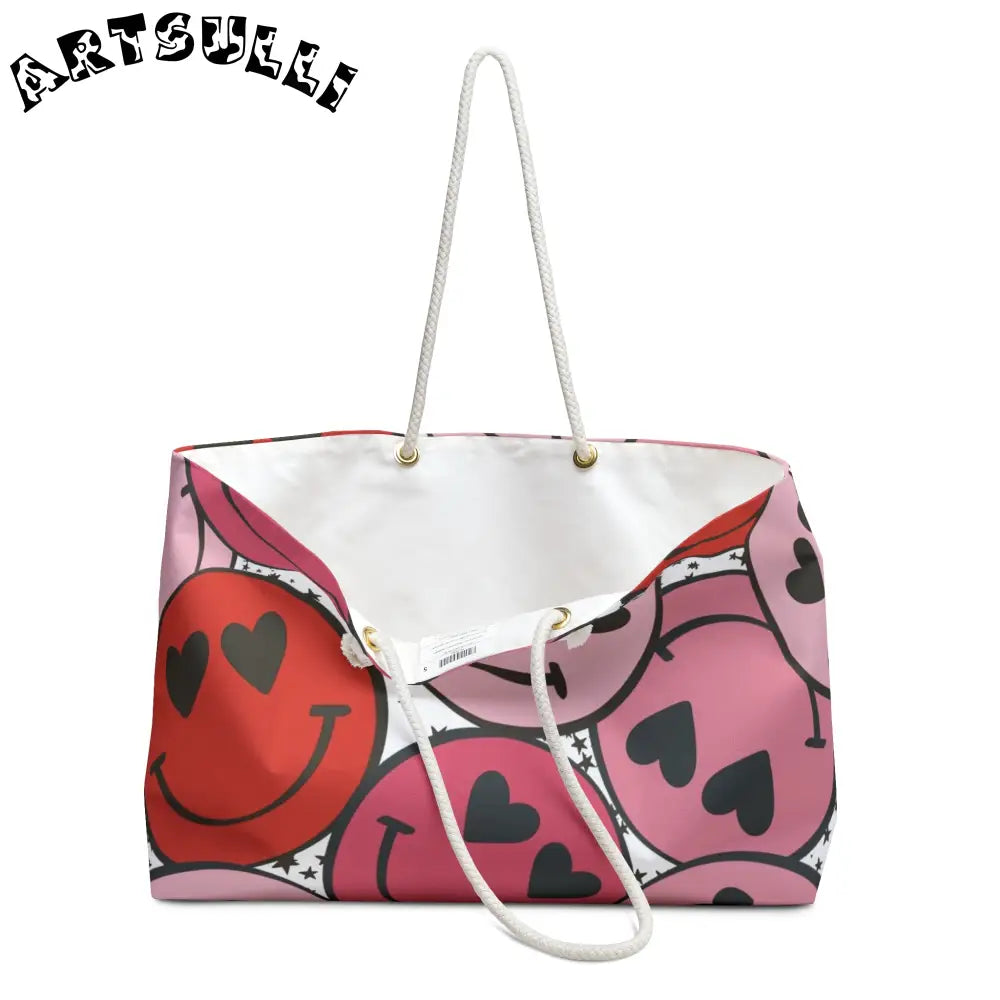 JAKKOUTTHEBXX Smiley Face x Heart Eyes Pink and Red Weekender Bag