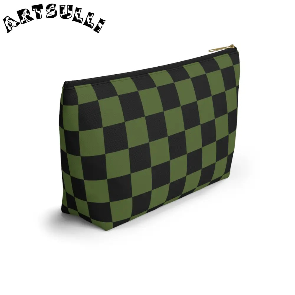 JAKKOUTTHEBXX Checkerboard Olive Green and Black Accessory Pouch w