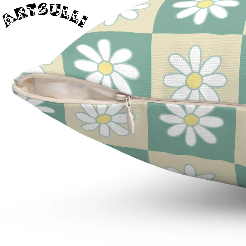 JAKKOUTTHEBXX Retro Daisy Checkerboard Green and Tan Spun Polyester