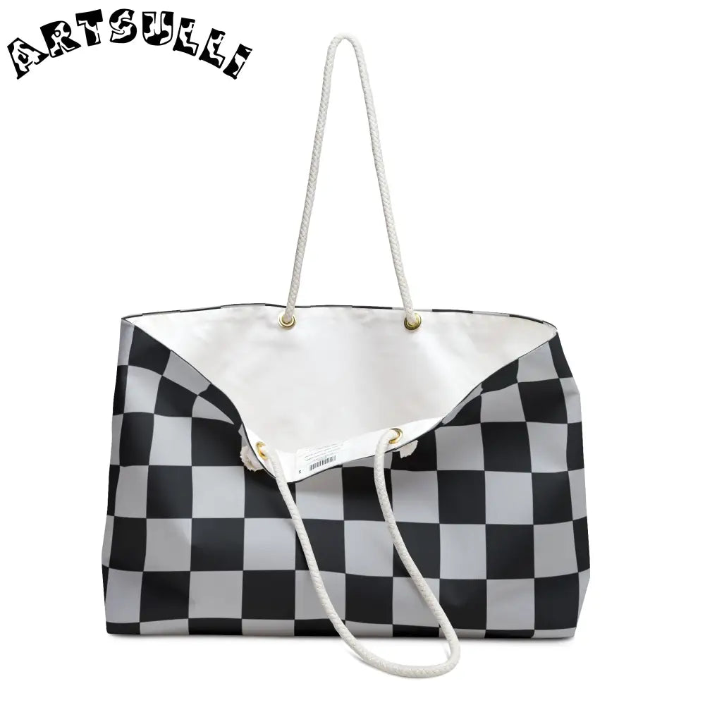 JAKKOUTTHEBXX Checkered Weekender Tote with Rope Handles