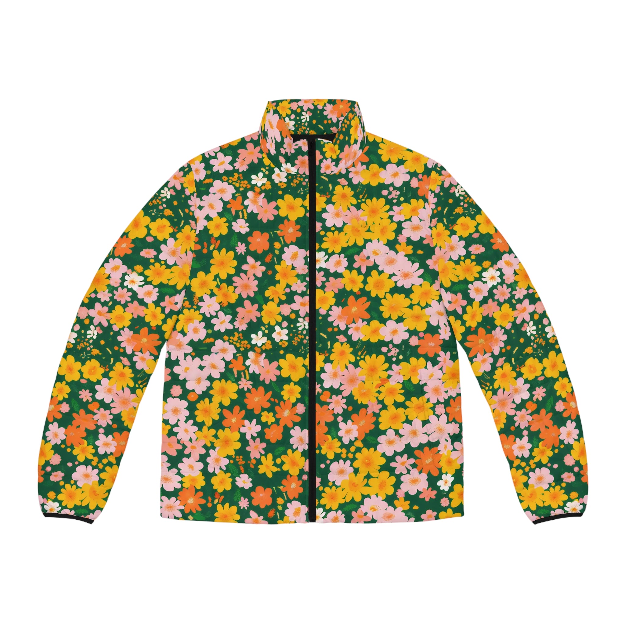 Men's Puffer Jacket (AOP), Artsulli - Art is Long, Life is Short, All Over Prints, Size, S, Color, Black zipper, , , 78603080407763014946