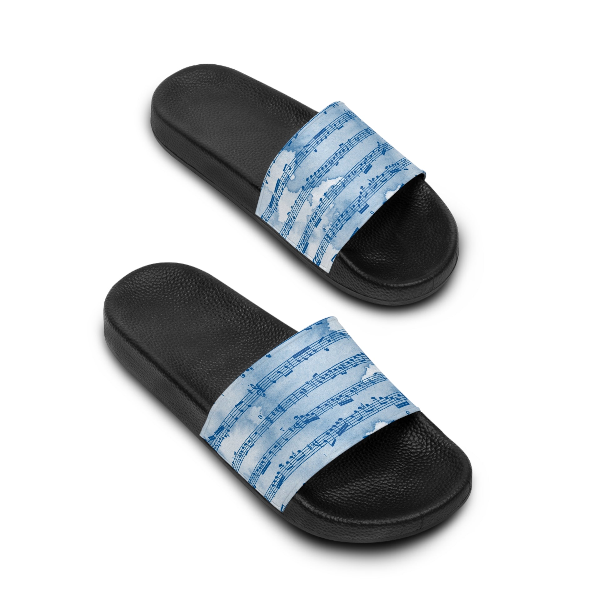 Drip Spill Type Beat Sheet Music Blue Women's Slide Sandals, Artsulli - Art is Long, Life is Short, Shoes, , , , , , , 
