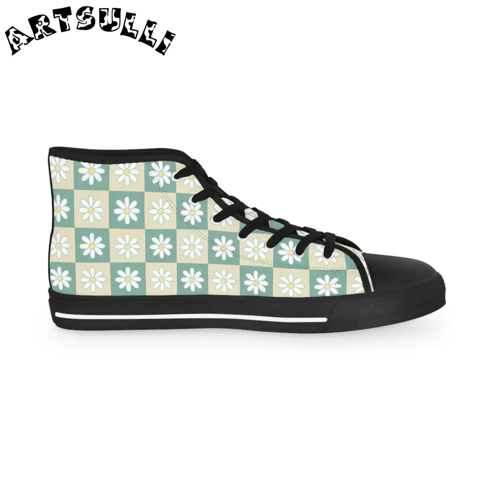 JAKKOUTTHEBXX Retro Daisy Checkerboard Green and Tan Men’s High Top