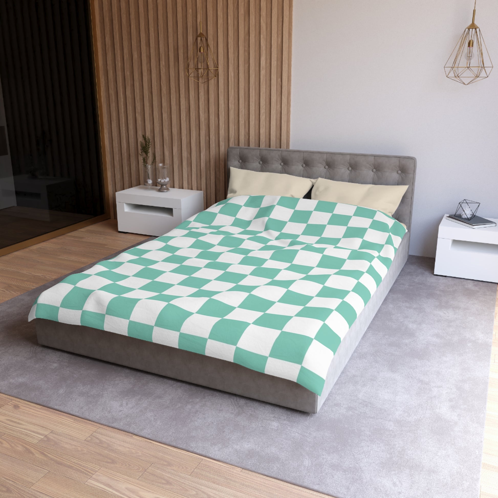 Checkerboard Light Green Microfiber Duvet Cover, Artsulli - Art is Long, Life is Short, Home Decor, , , , , , , 