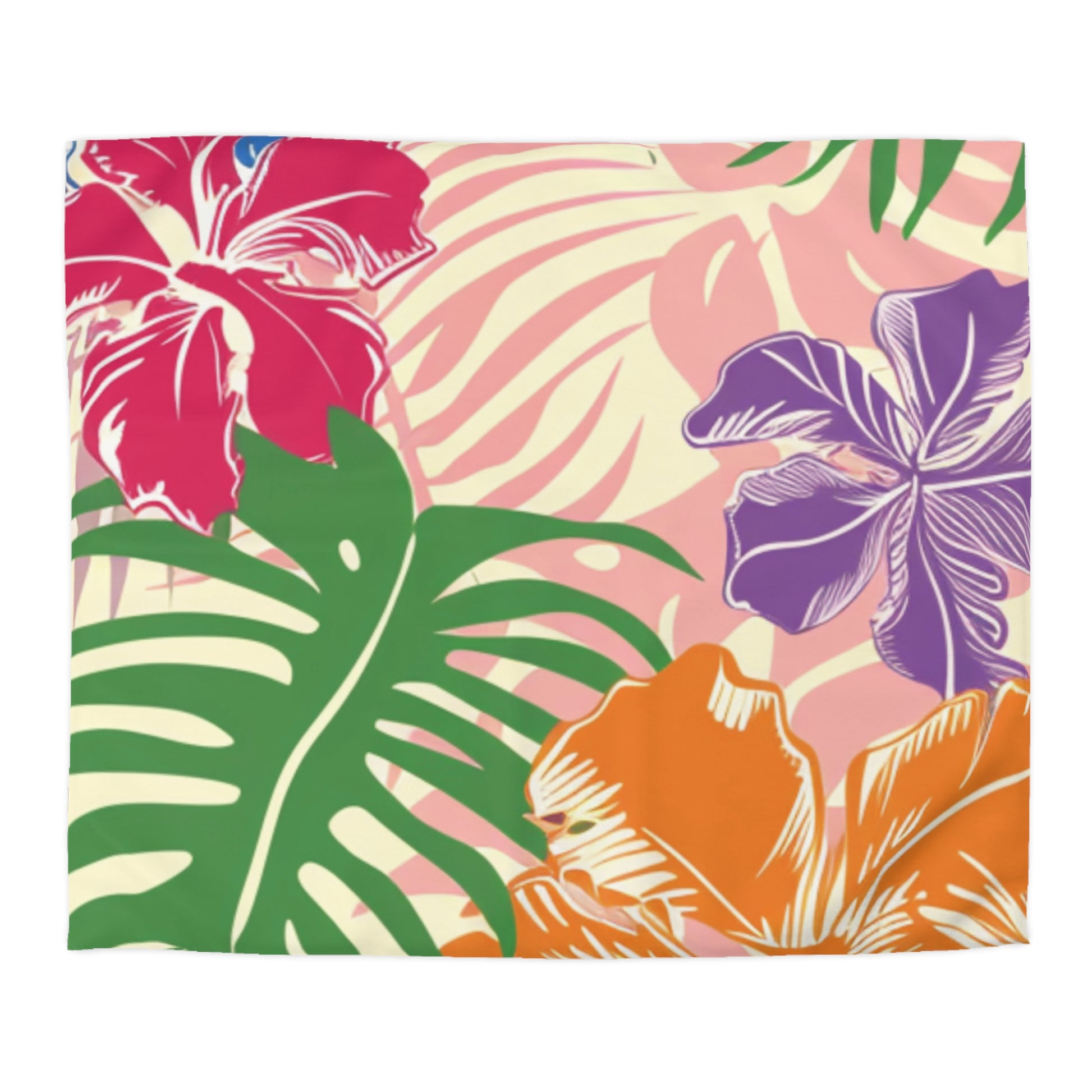 Blooming Tropical Flowers Microfiber Duvet Cover, Artsulli - Art is Long, Life is Short, Home Decor, Size, King, Color, Cream, , , 28214101436774187646