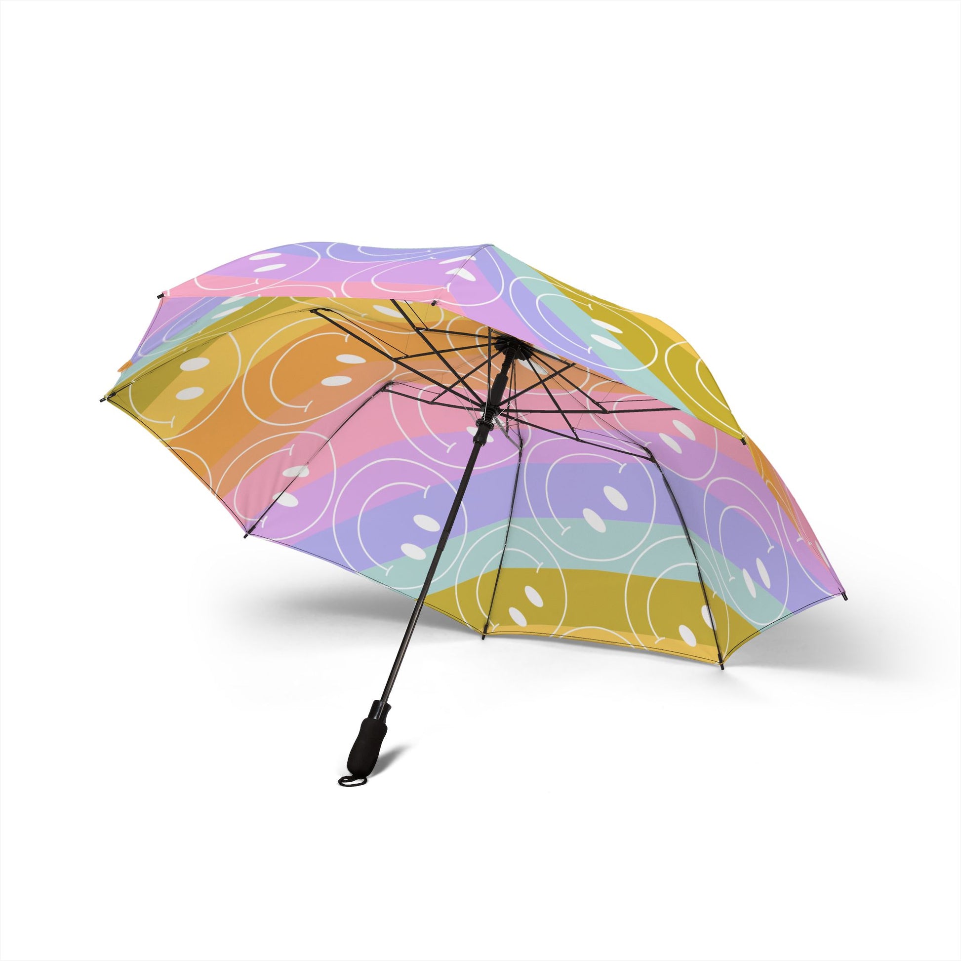 Smiley Face x Rainbow Stripes Multi-Color Semi-Automatic Foldable Umbrella, Artsulli - Art is Long, Life is Short, Accessories, , , , , , , 
