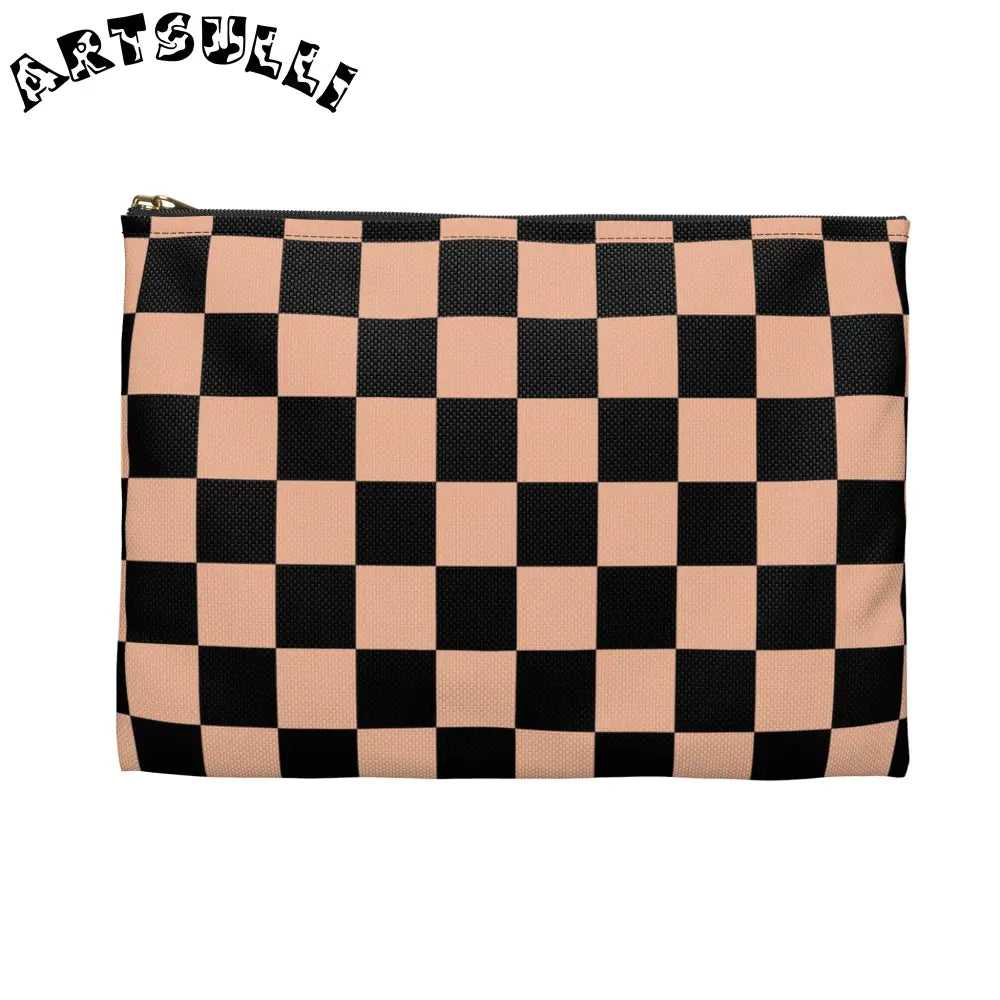 JAKKOUTTHEBXX Checkerboard Soft Orange and Black Accessory Pouch