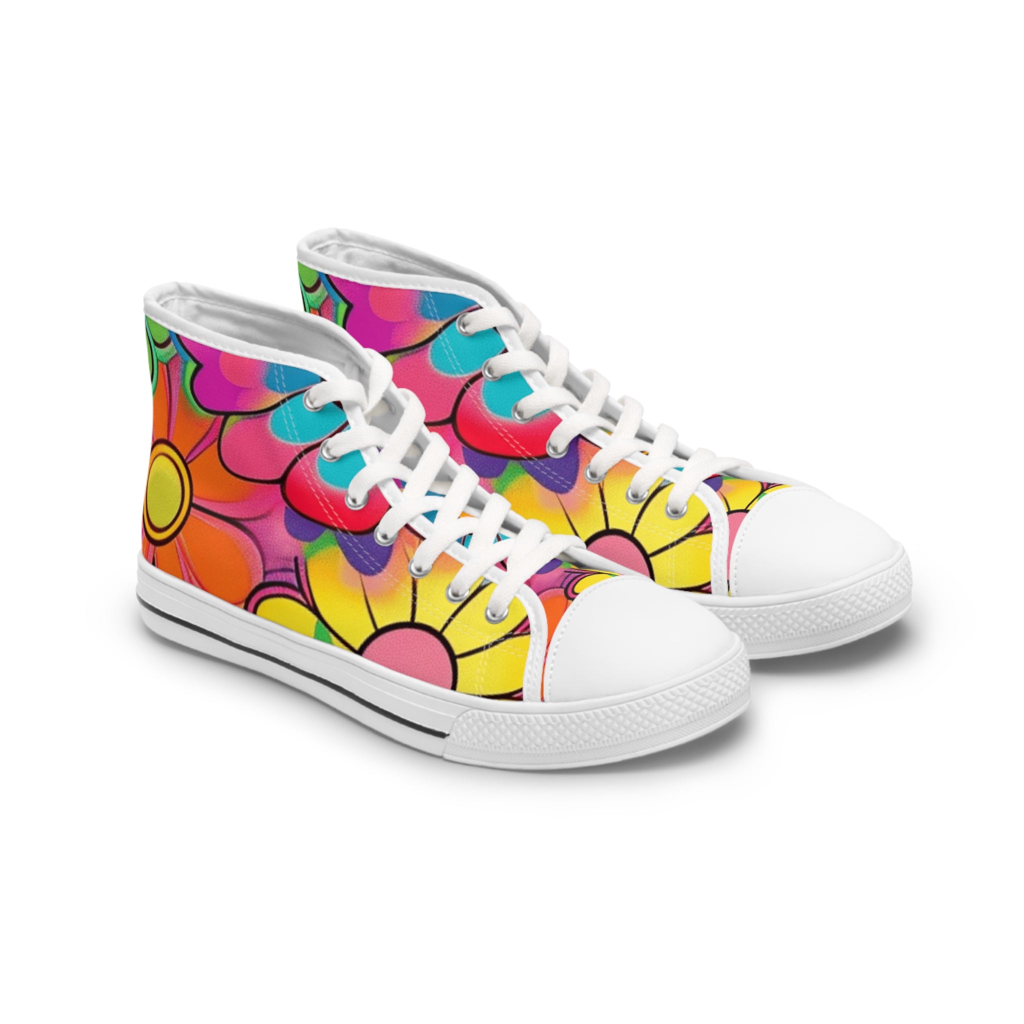 Chromatic Daisy Dream II Women's High Top Sneakers, Artsulli - Art is Long, Life is Short, Shoes, Size, US 5.5, Color, White sole, , , 73262078612389306539