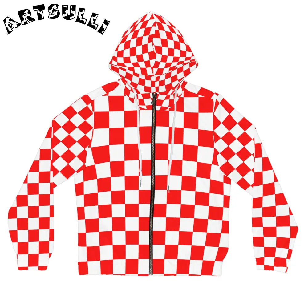 JAKKOUTTHEBXX Checkerboard Red and White Women’s Full-Zip Hoodie
