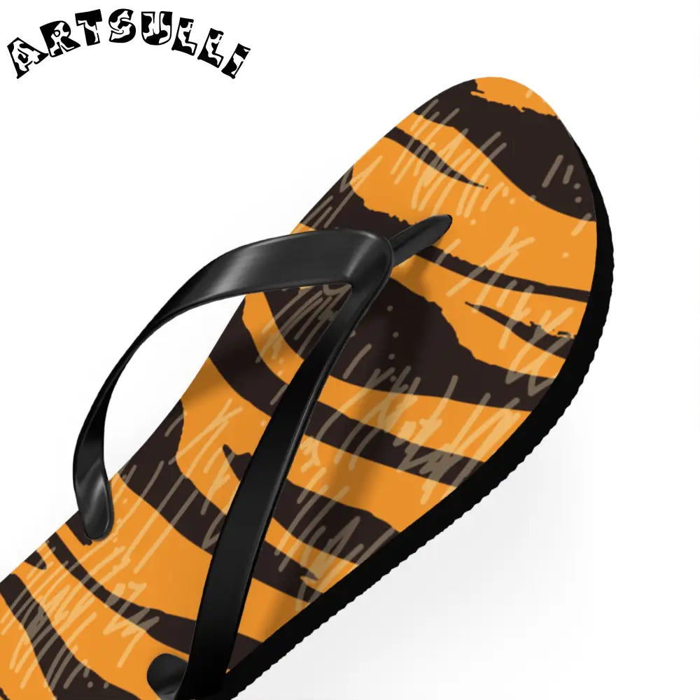JAKKOUTTHEBXX Tiger Scratches Orange & Black Flip Flops
