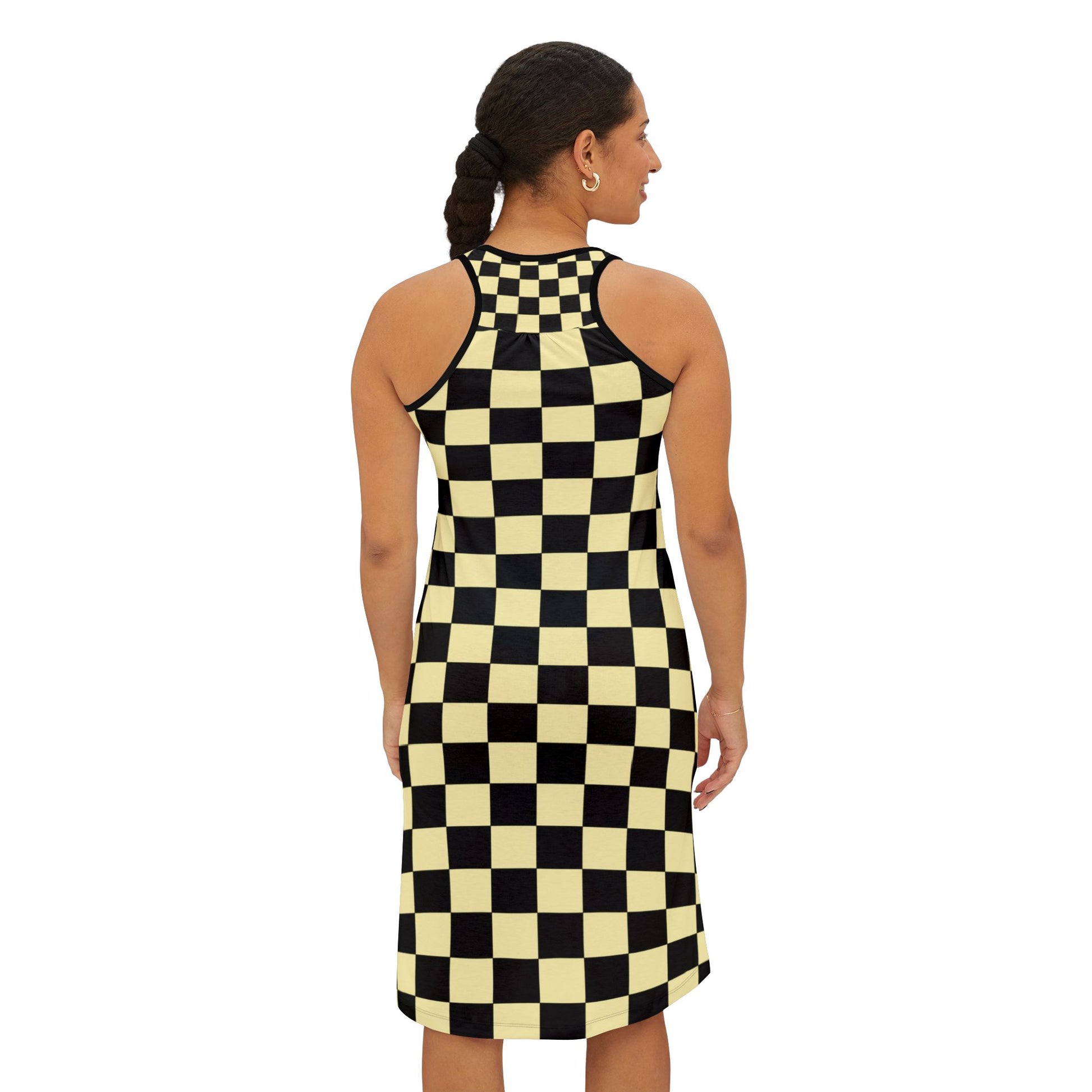 Checkerboard Black and Yellow Women's Racerback Dress (AOP), Artsulli - Art is Long, Life is Short, Tank Top, , , , , , , 