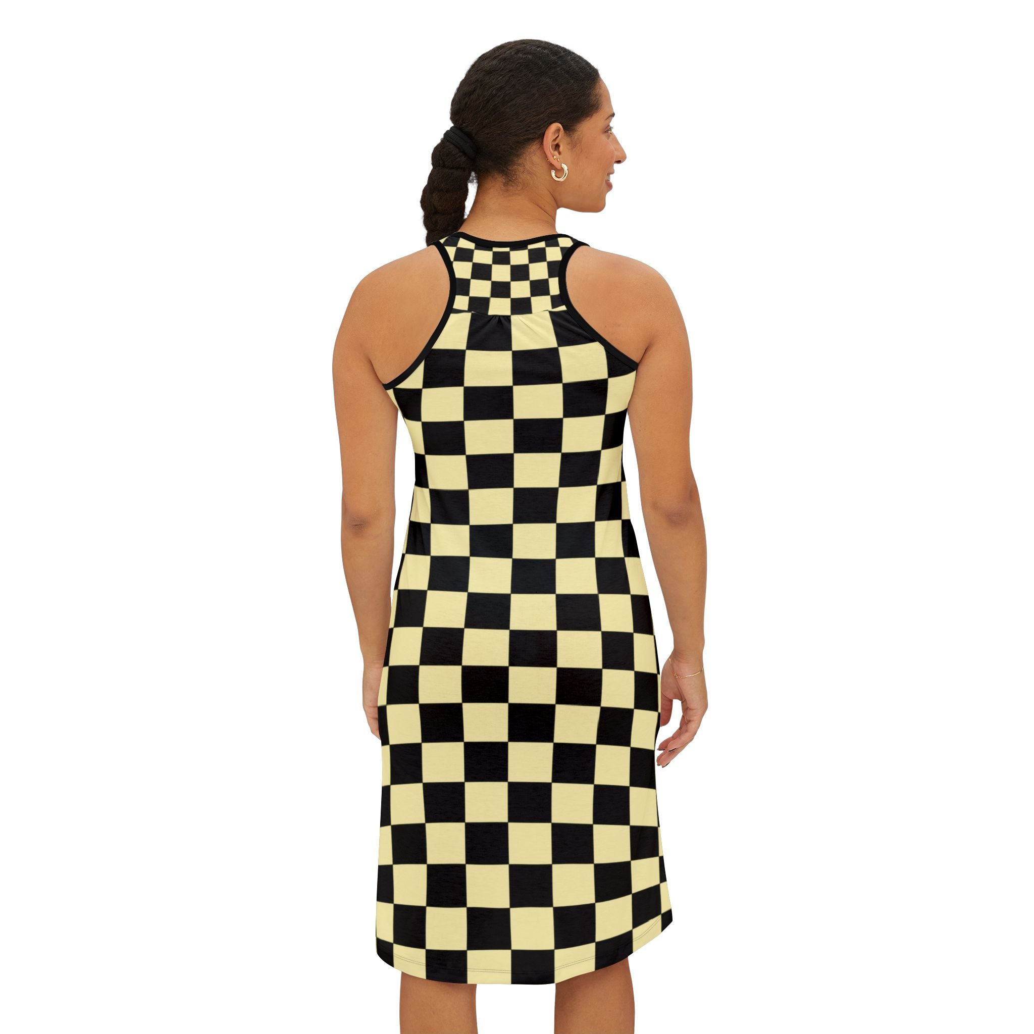 Checkerboard Black and Yellow Women's Racerback Dress (AOP), Artsulli - Art is Long, Life is Short, Tank Top, , , , , , , 