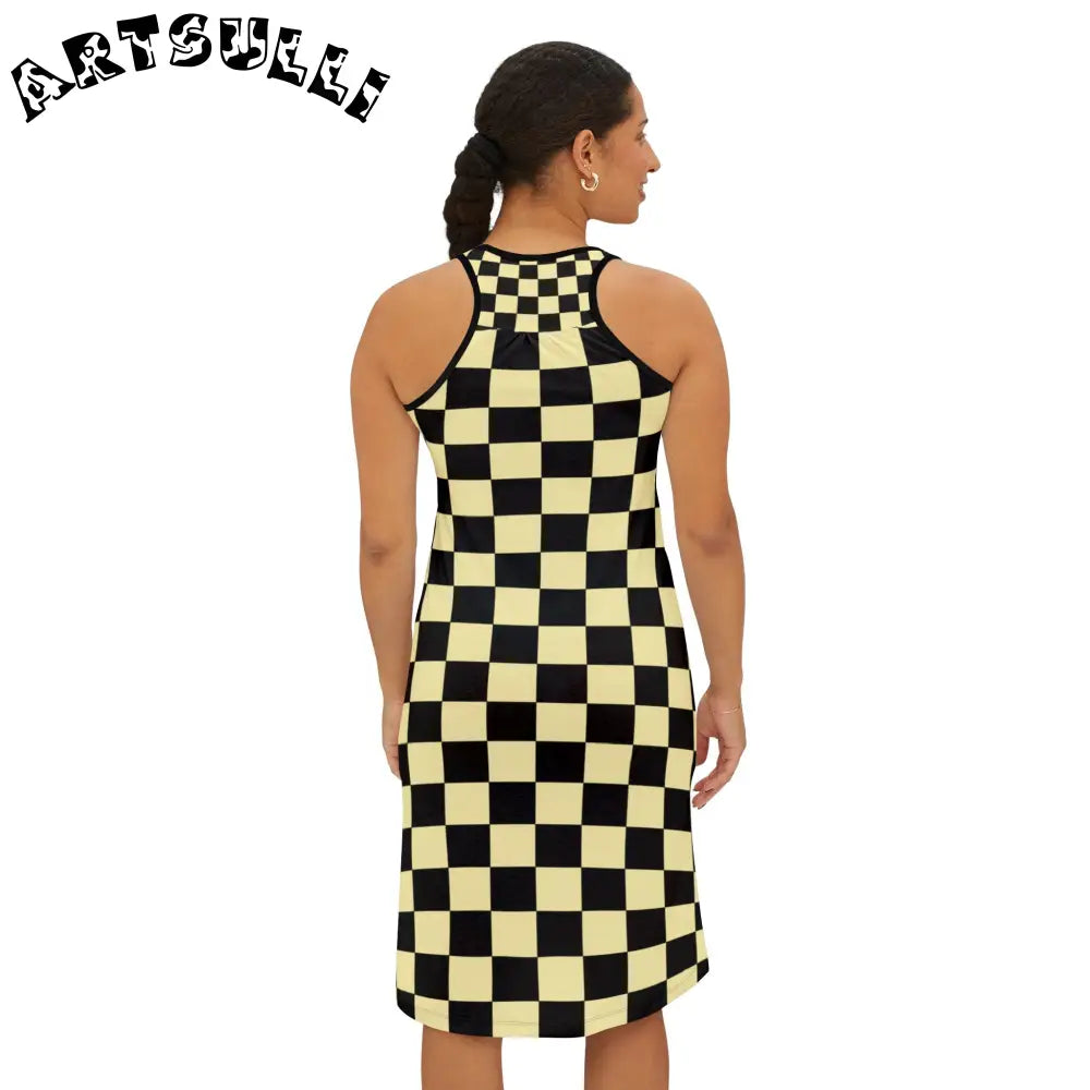 JAKKOUTTHEBXX Checkerboard Black and Yellow Women’s Racerback Dress