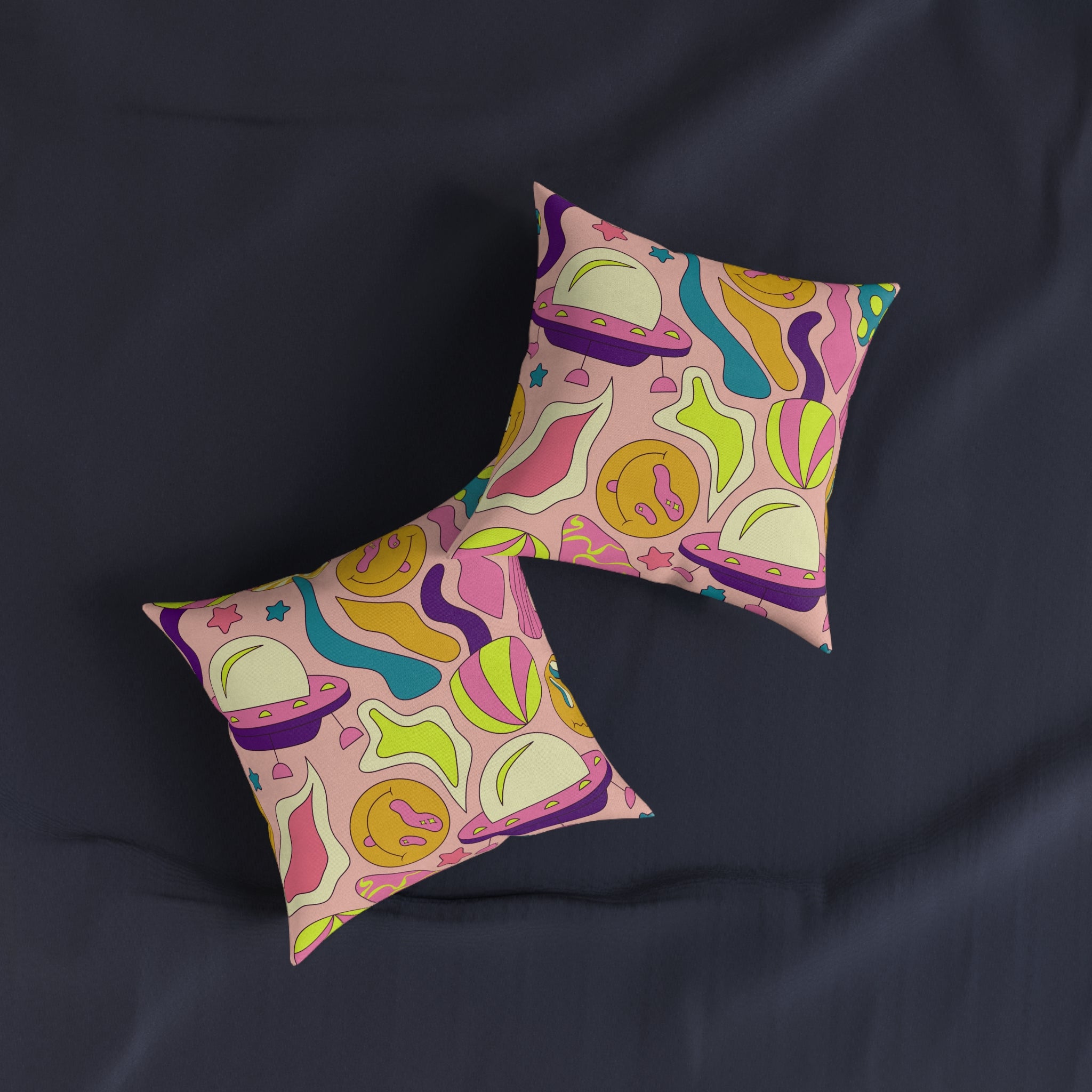 Trippy Spaceships Pink Square Pillow, Artsulli - Art is Long, Life is Short, Home Decor, , , , , , , 