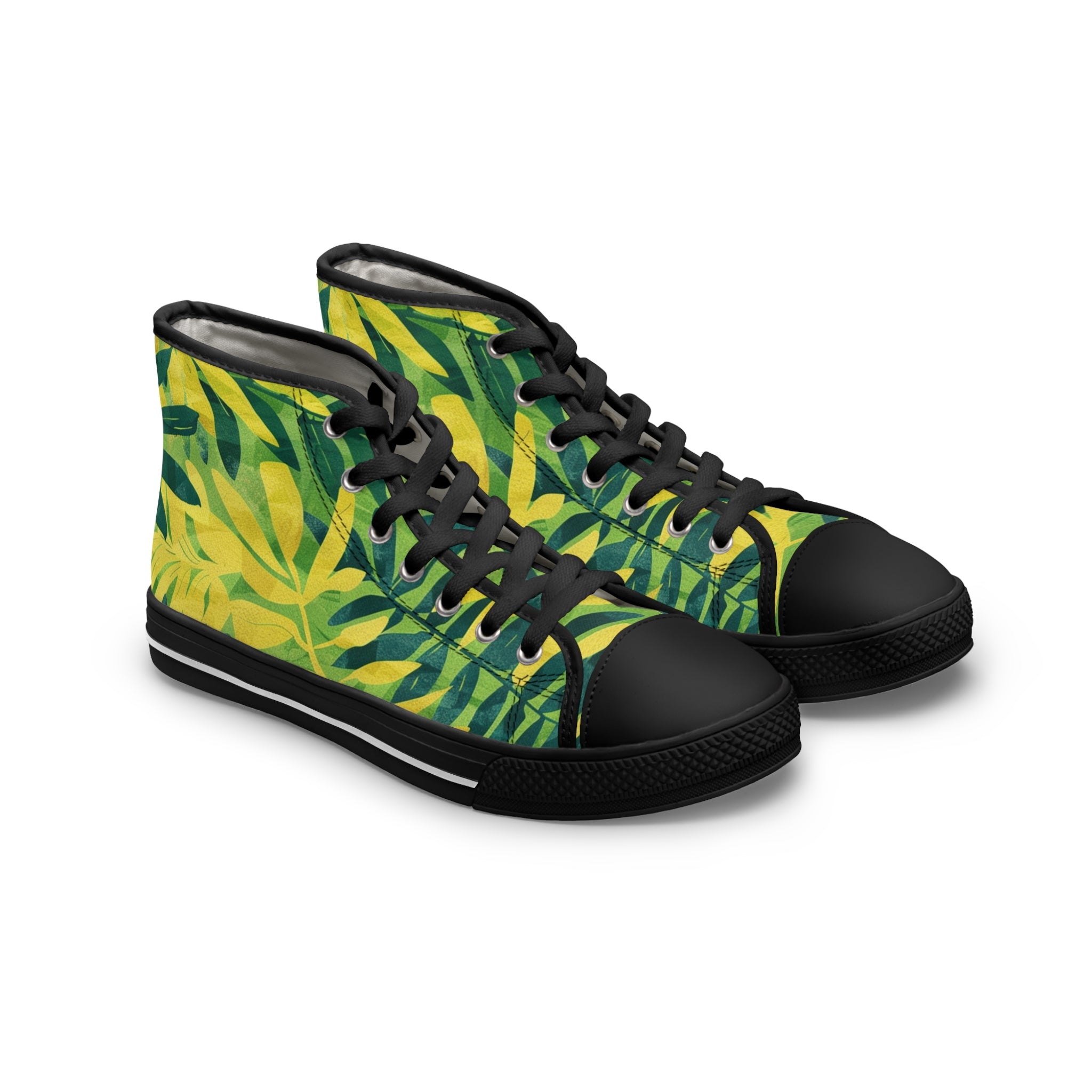 Green Leaf x Yellow Leaf x Tropical x Jungle III Women's High Top Sneakers, Artsulli - Art is Long, Life is Short, Shoes, Size, US 5.5, Color, Black sole, , , 10253318812578452864