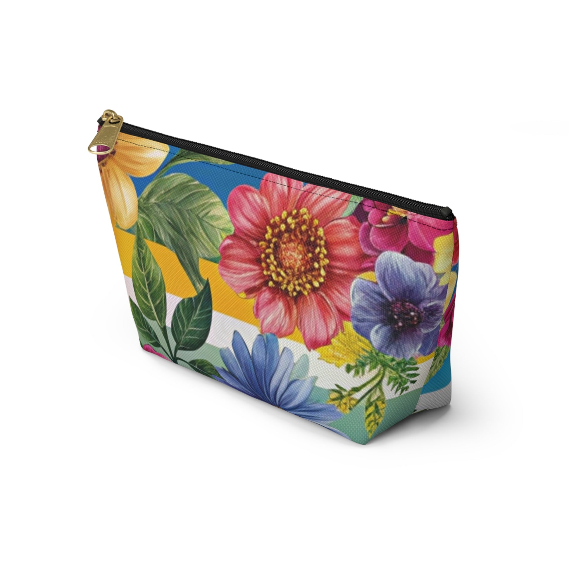 Floral Stripe 4K Accessory Pouch w T-bottom, Artsulli - Art is Long, Life is Short, Bags, , , , , , , 
