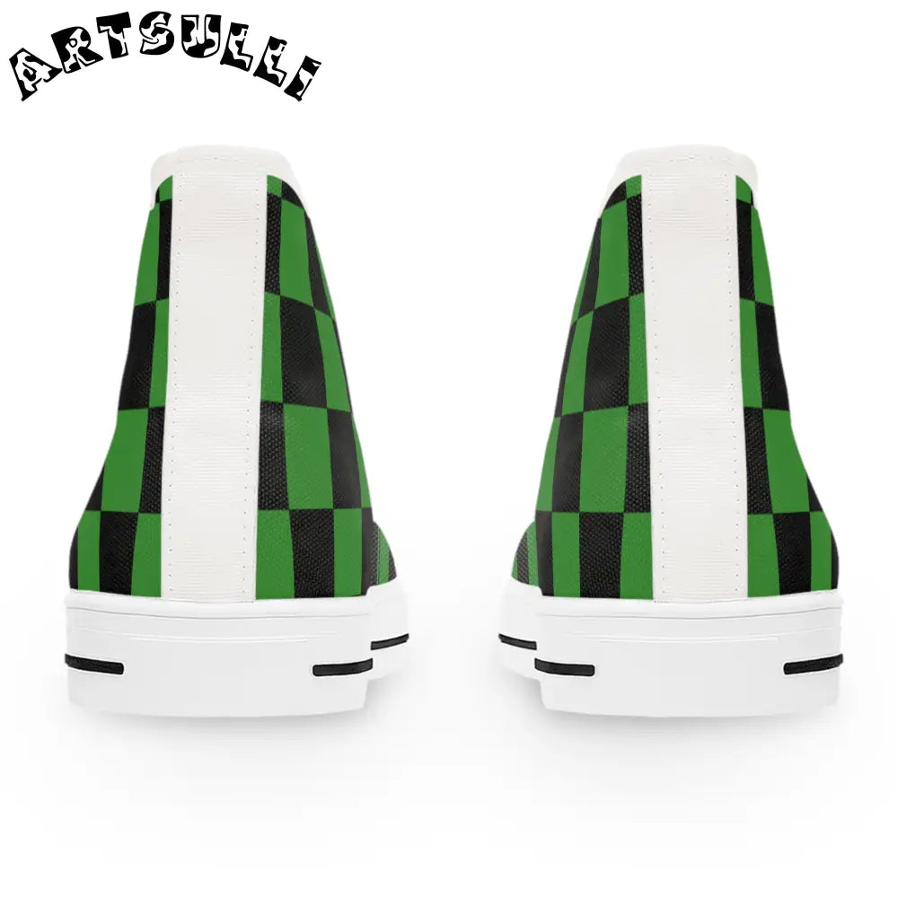 JAKKOUTTHEBXX Checkerboard Green and Black Women’s High Top Sneakers