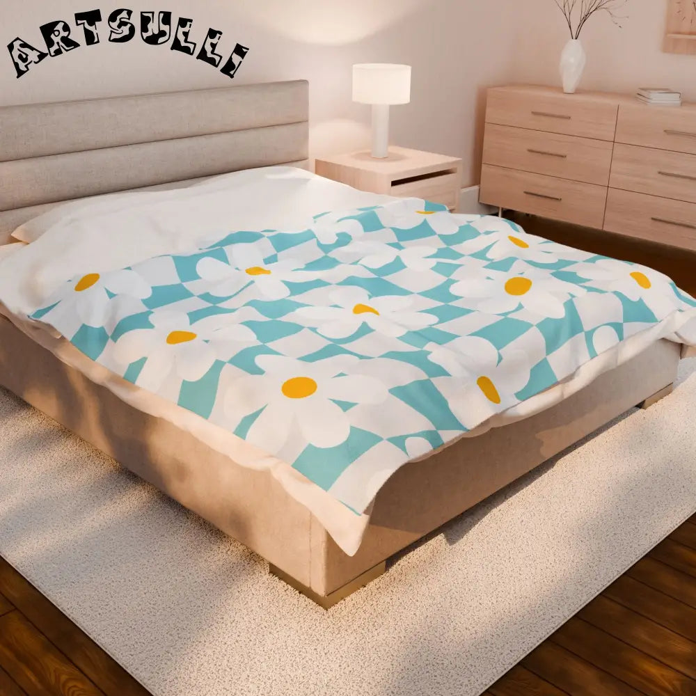 JAKKOUTTHEBXX Trippy Check Garden Velveteen Plush Blanket