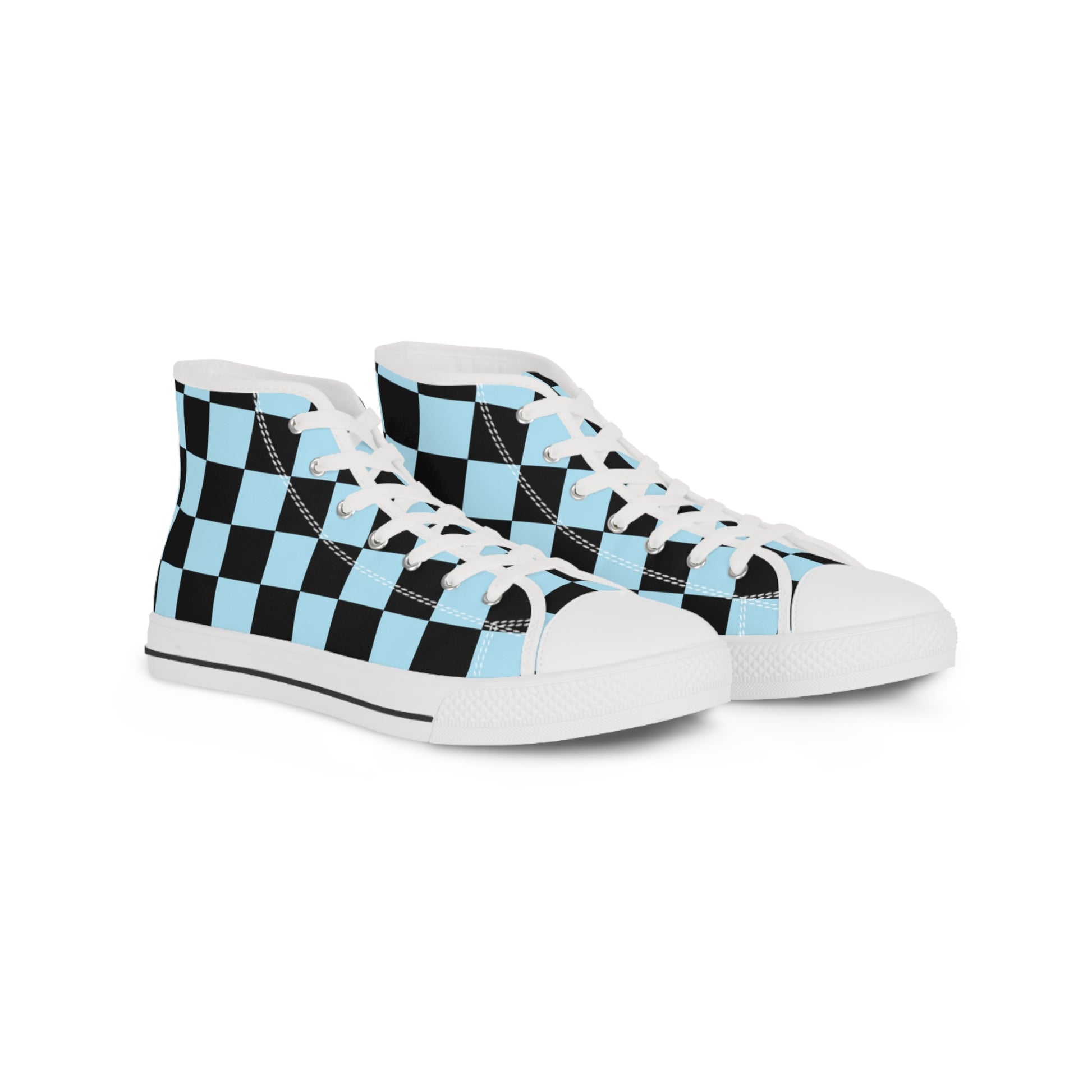 Checkerboard Black and Blue Men's High Top Sneakers, Artsulli - Art is Long, Life is Short, Shoes, Size, US 5, Color, White sole, , , 15118926530130810444