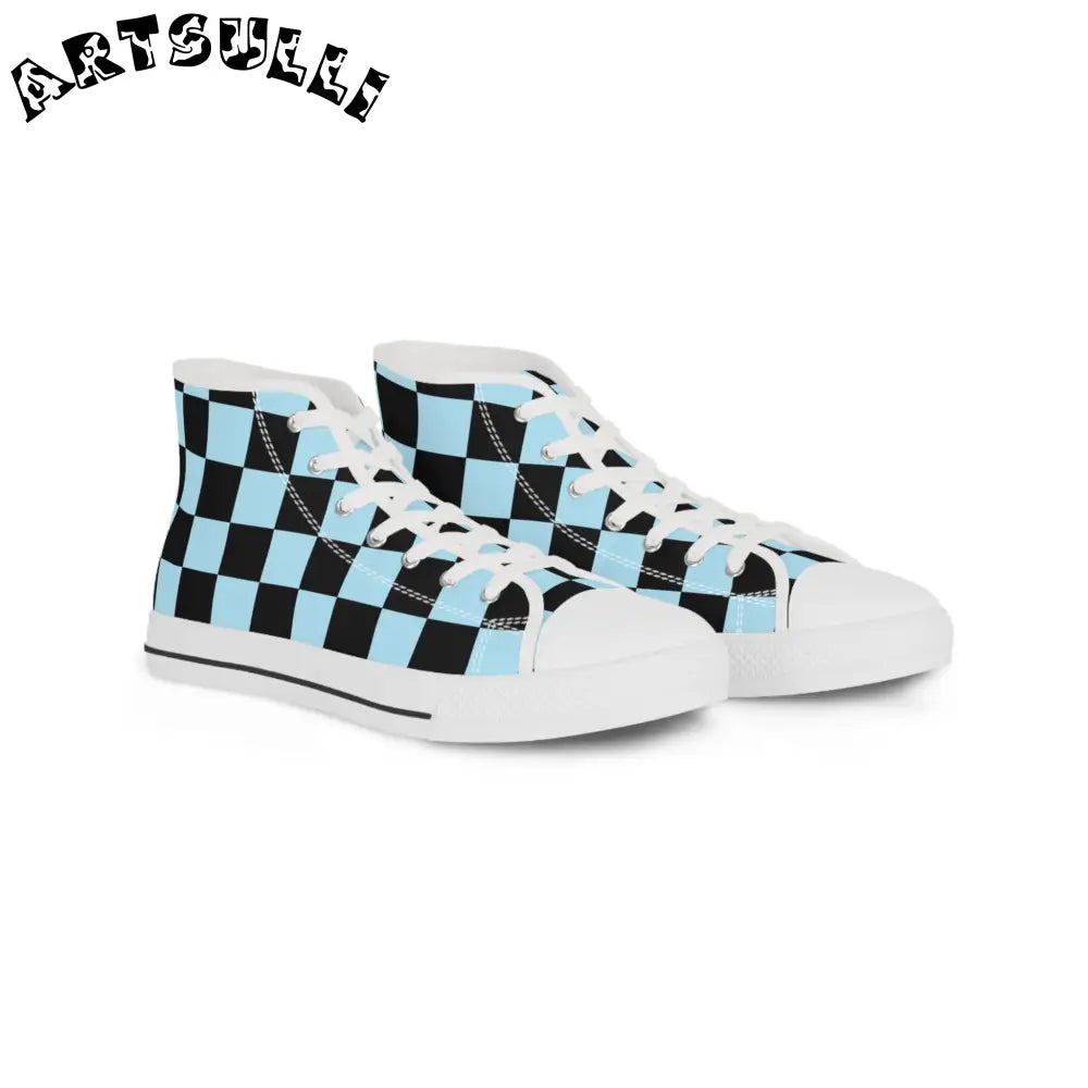 JAKKOUTTHEBXX Checkerboard Black and Blue Men’s High Top Sneakers