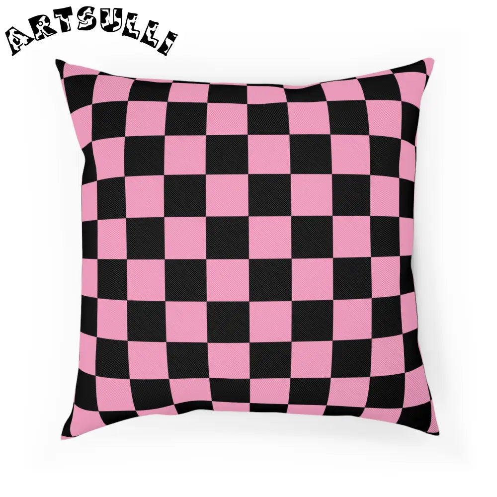 JAKKOUTTHEBXX Checkerboard Black and Pink Cushion JAKKOUTTHEBXX