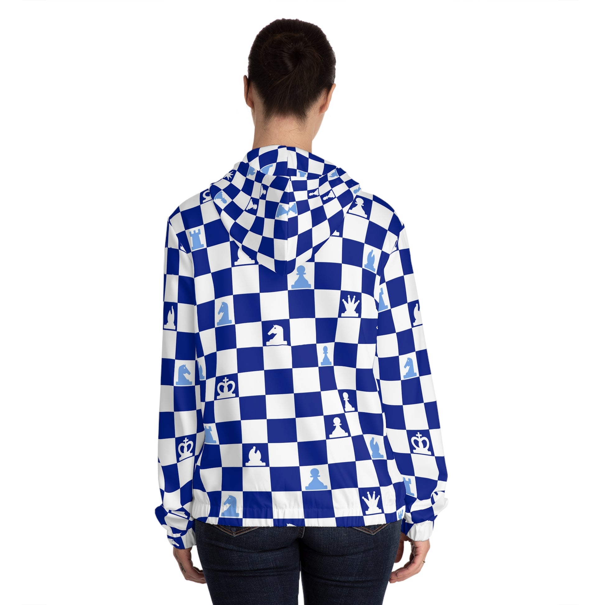 Chessboard Navy Blue Women’s Full-Zip Hoodie (AOP), Artsulli - Art is Long, Life is Short, All Over Prints, , , , , , , 