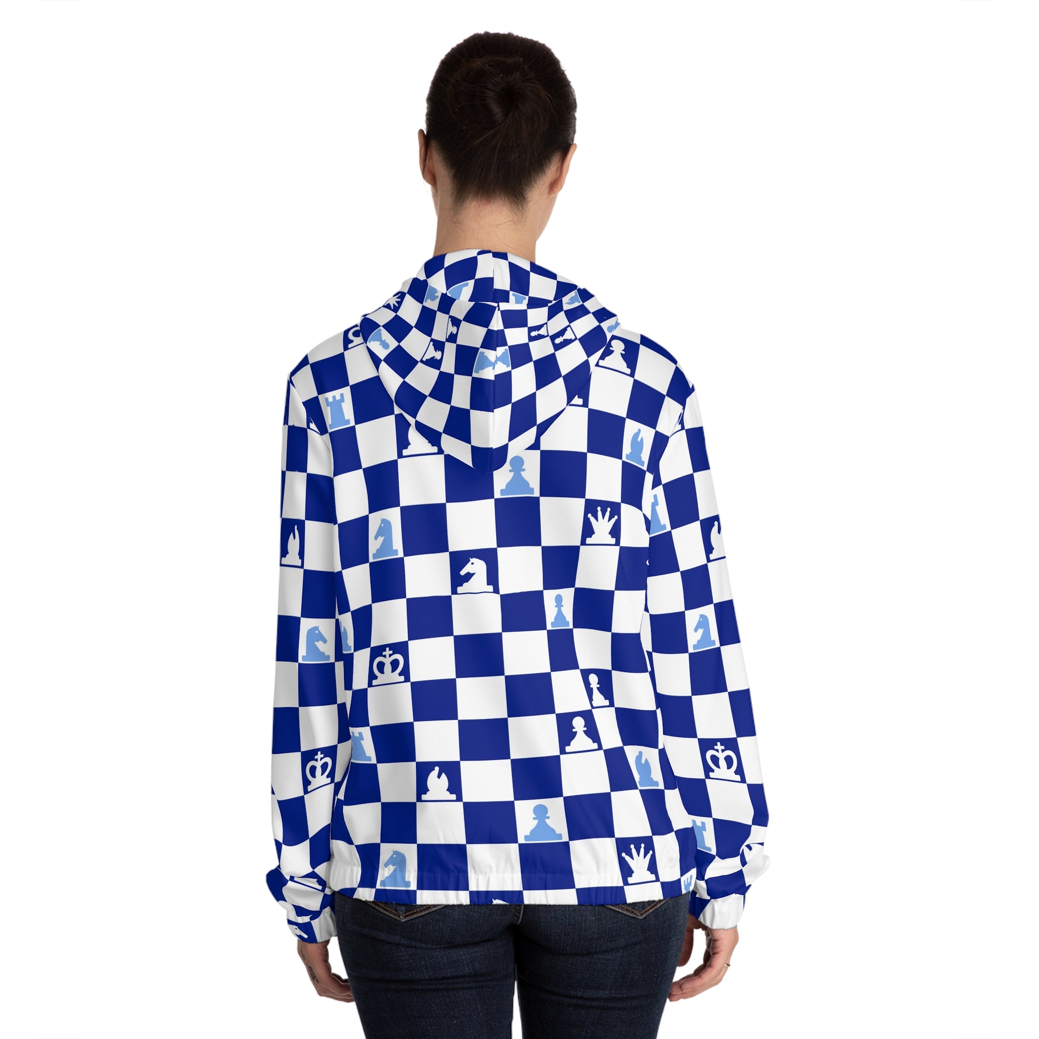 Chessboard Navy Blue Women’s Full-Zip Hoodie (AOP), Artsulli - Art is Long, Life is Short, All Over Prints, , , , , , , 